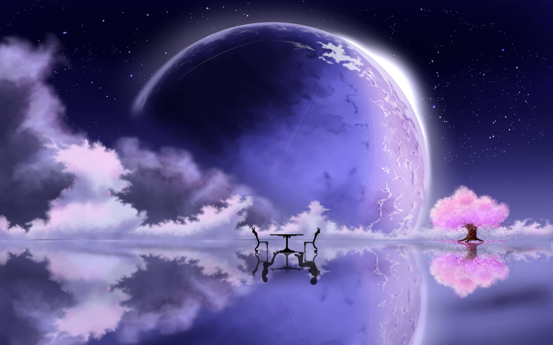 Sining Pantasya ng Galaxy Moon at Lawa Wallpaper