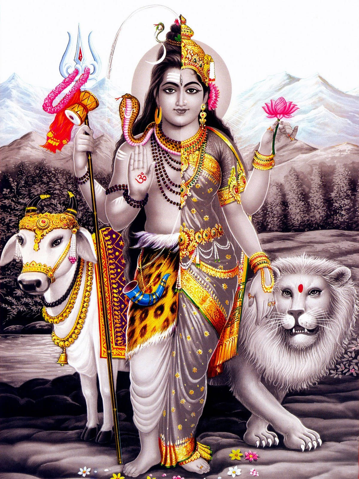 Sining Pop ng Kulay na Shiva Parvati sa Anyong Ardhnarishwar Wallpaper
