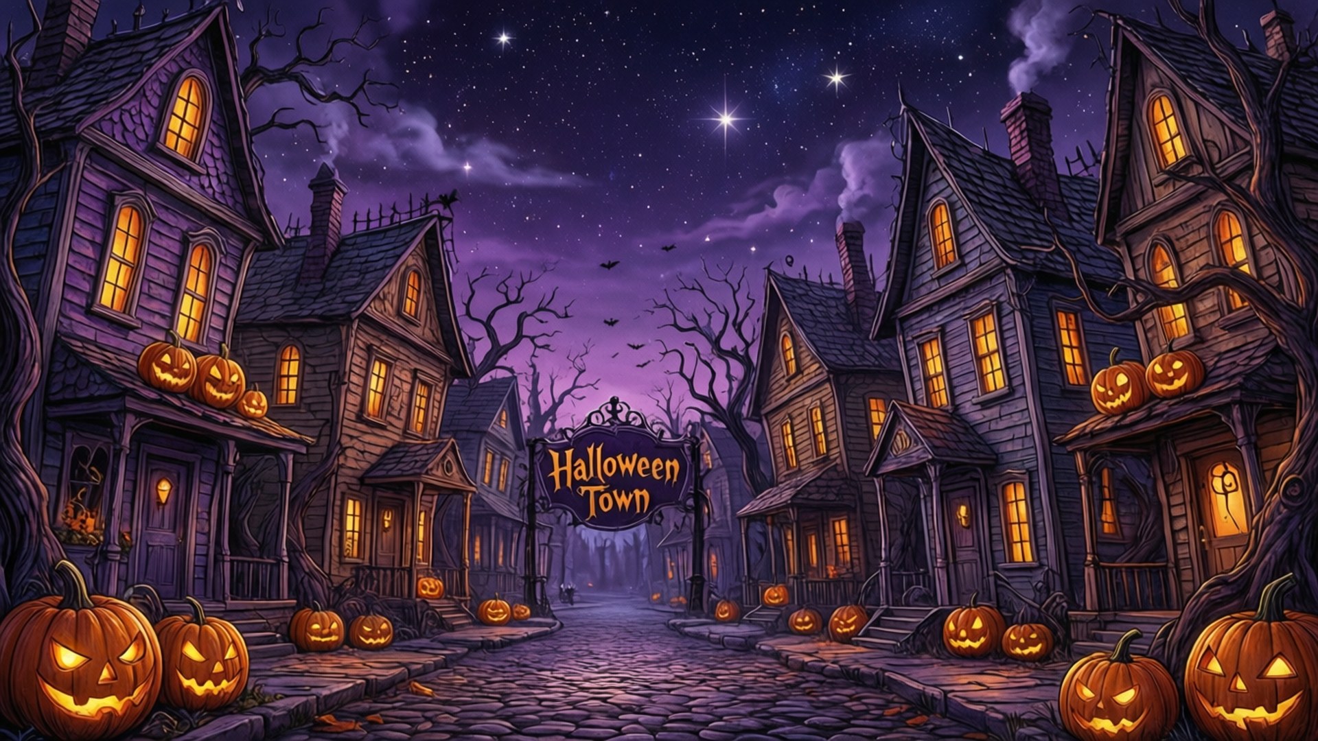 Skyline ng Halloween Town Wallpaper