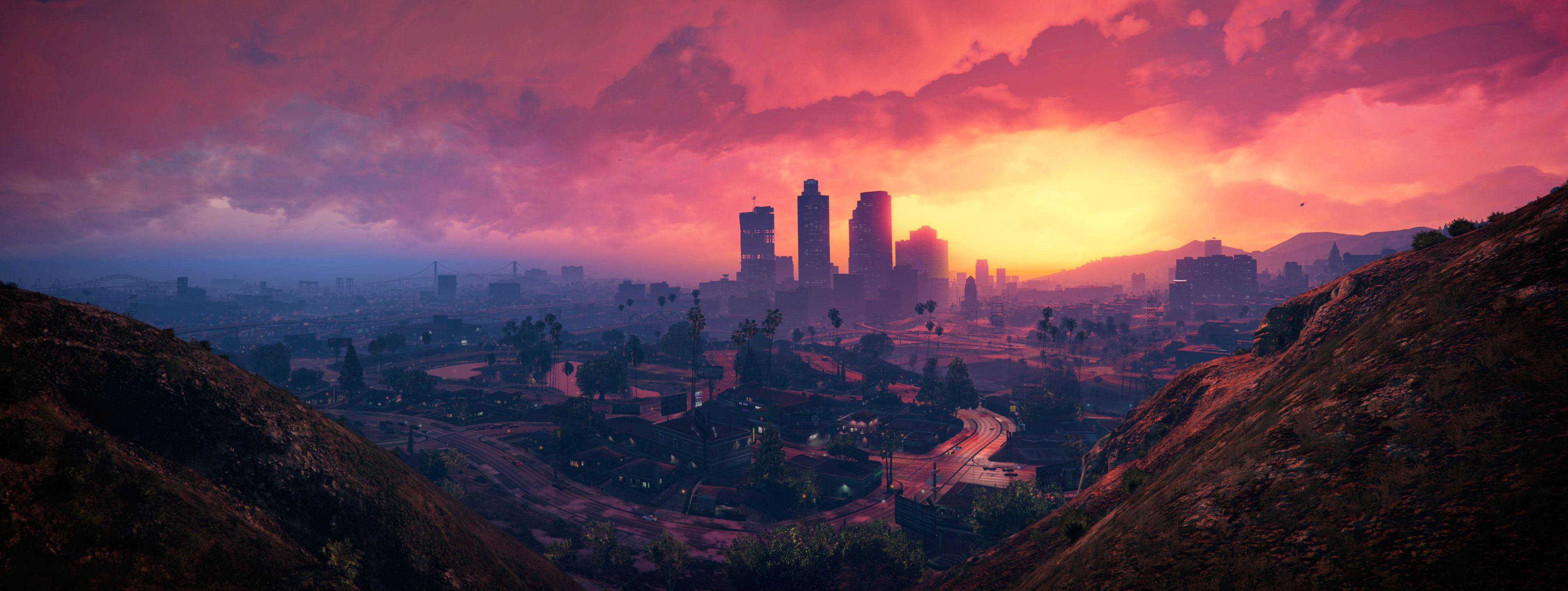 Skyline ng Lungsod ng Los Santos sa 4K GTA 5 Wallpaper