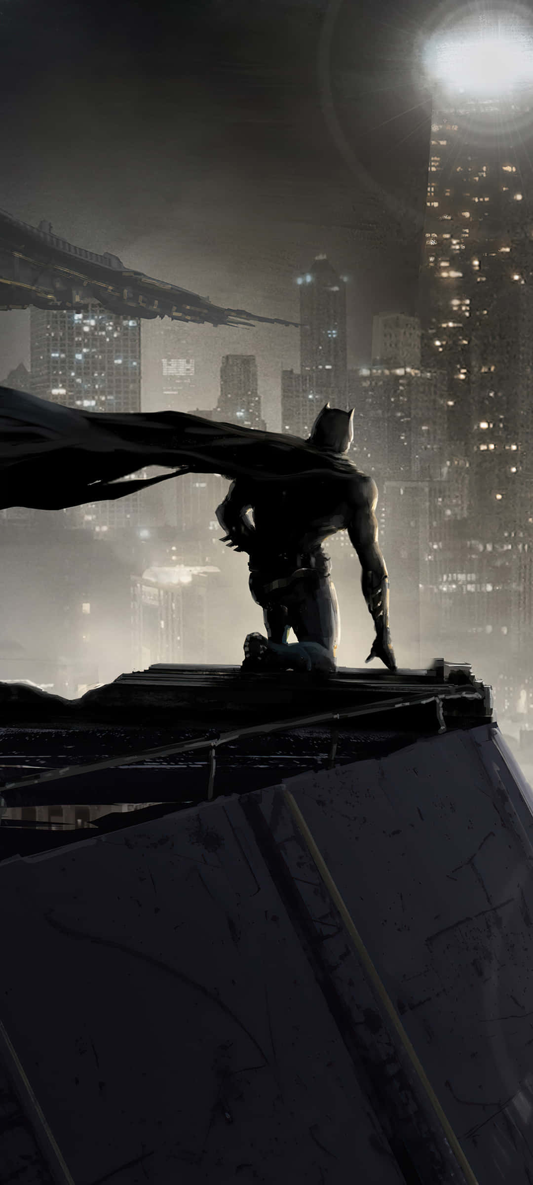 Skyscape ng Batman City na iluminado ng mga bituin Wallpaper
