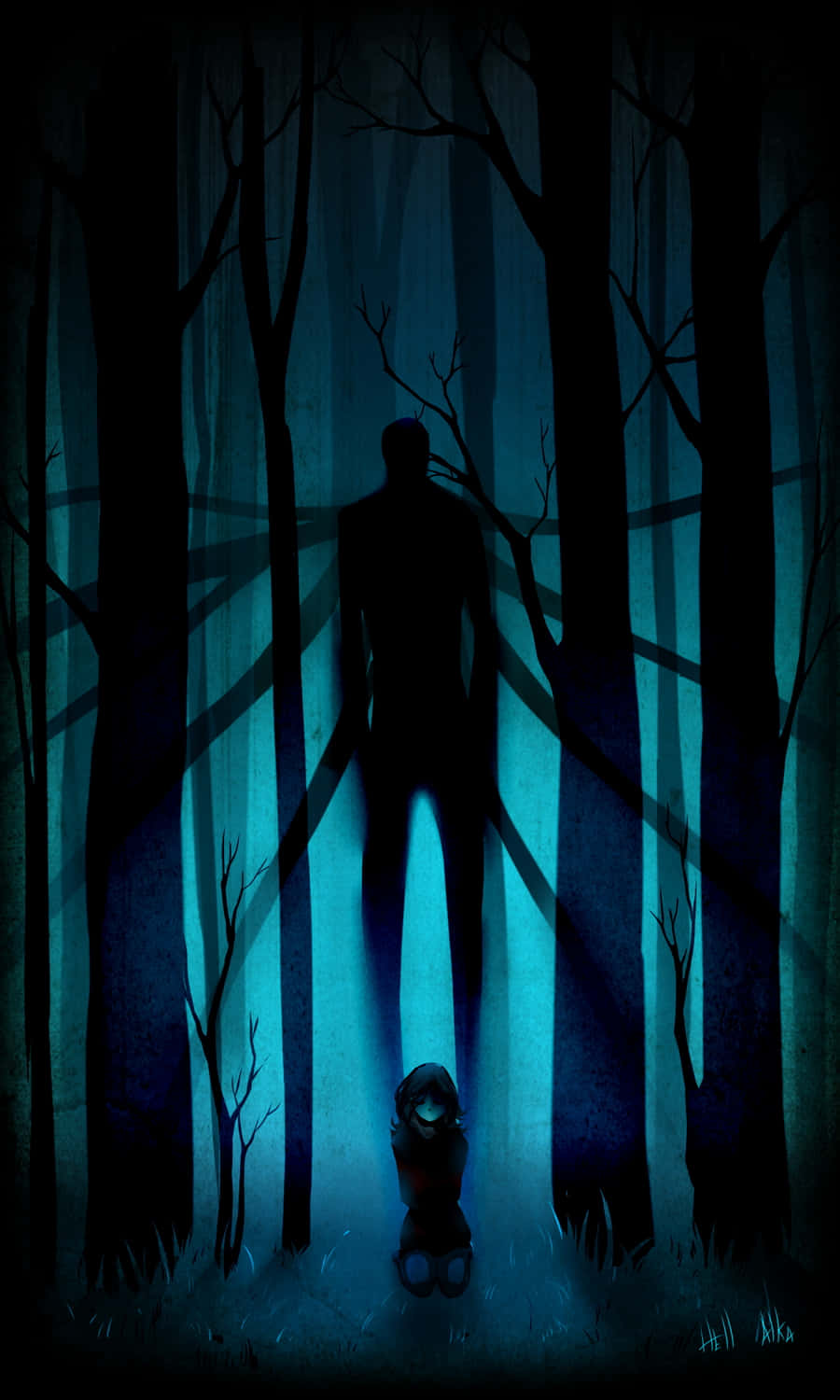 Slender Man Dark Blue Forest Picture Wallpaper
