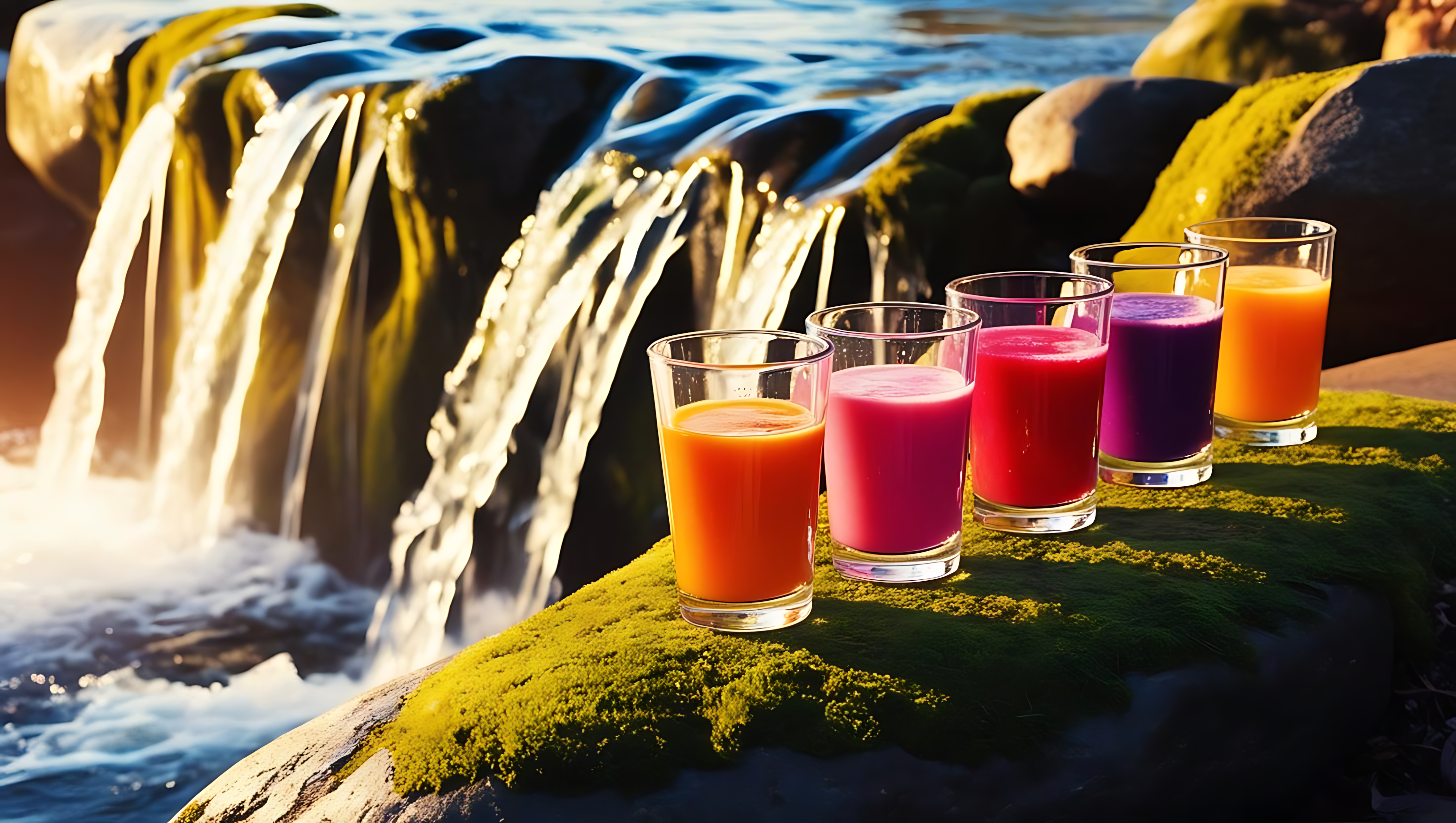 Smoothies sa tabi ng talon Wallpaper
