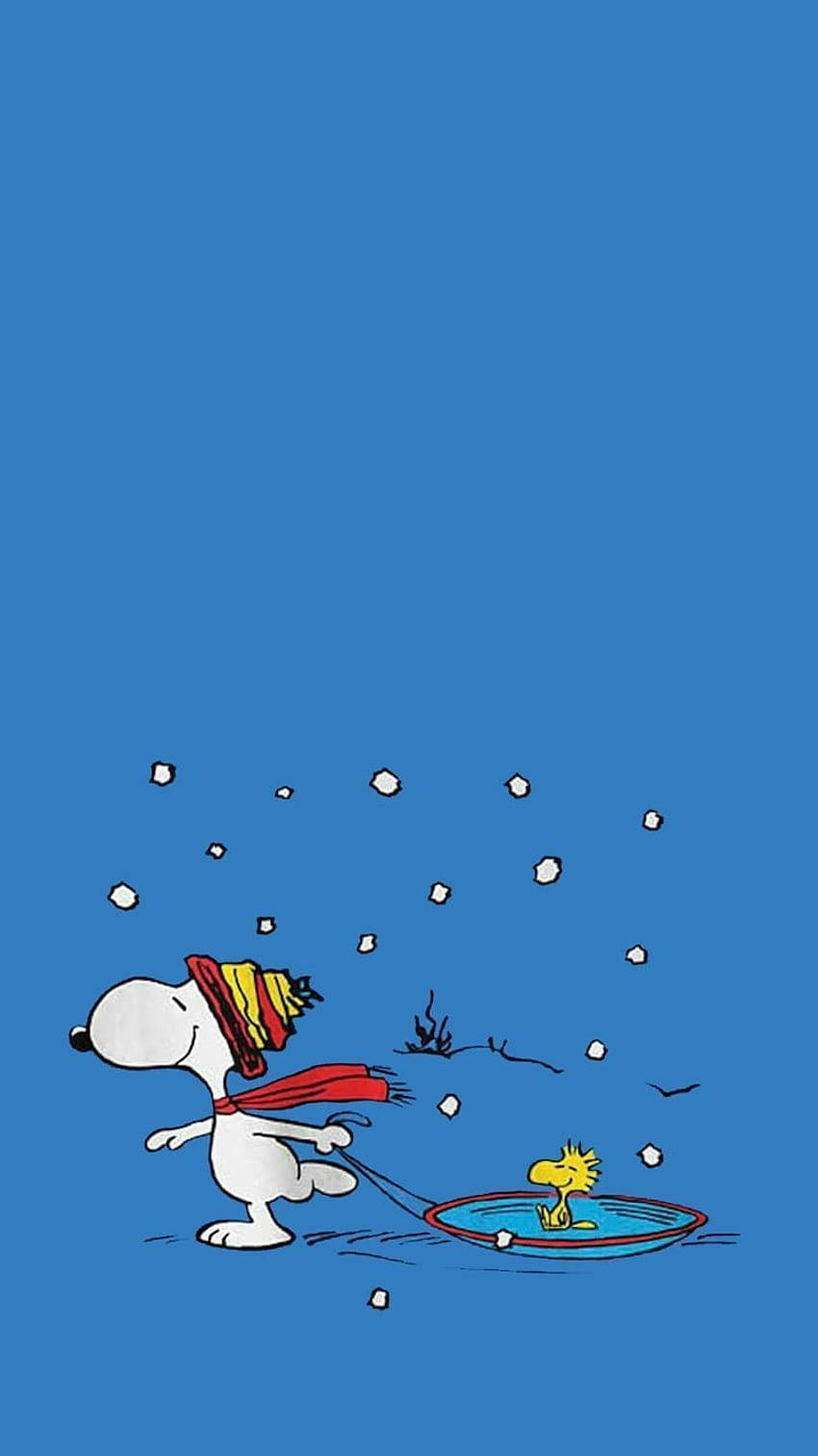 Snoopy na Hinihila si Woodstock Pasko iPhone Wallpaper
