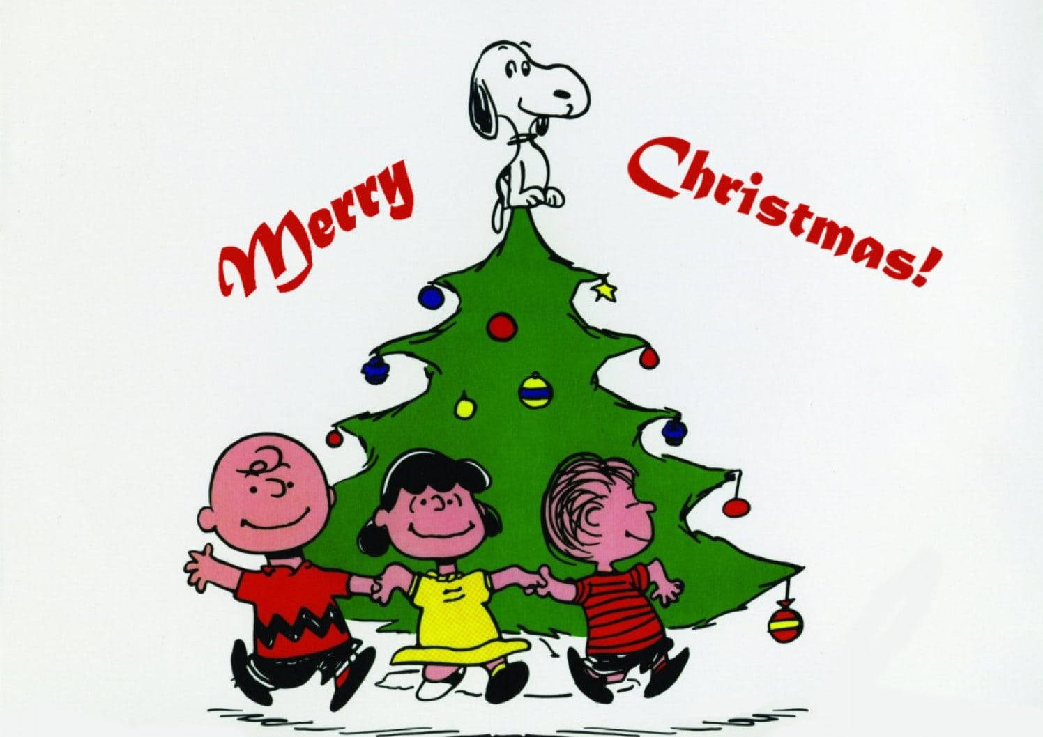 Snoopy sa Tuktok ng Puno ng Pasko Wallpaper
