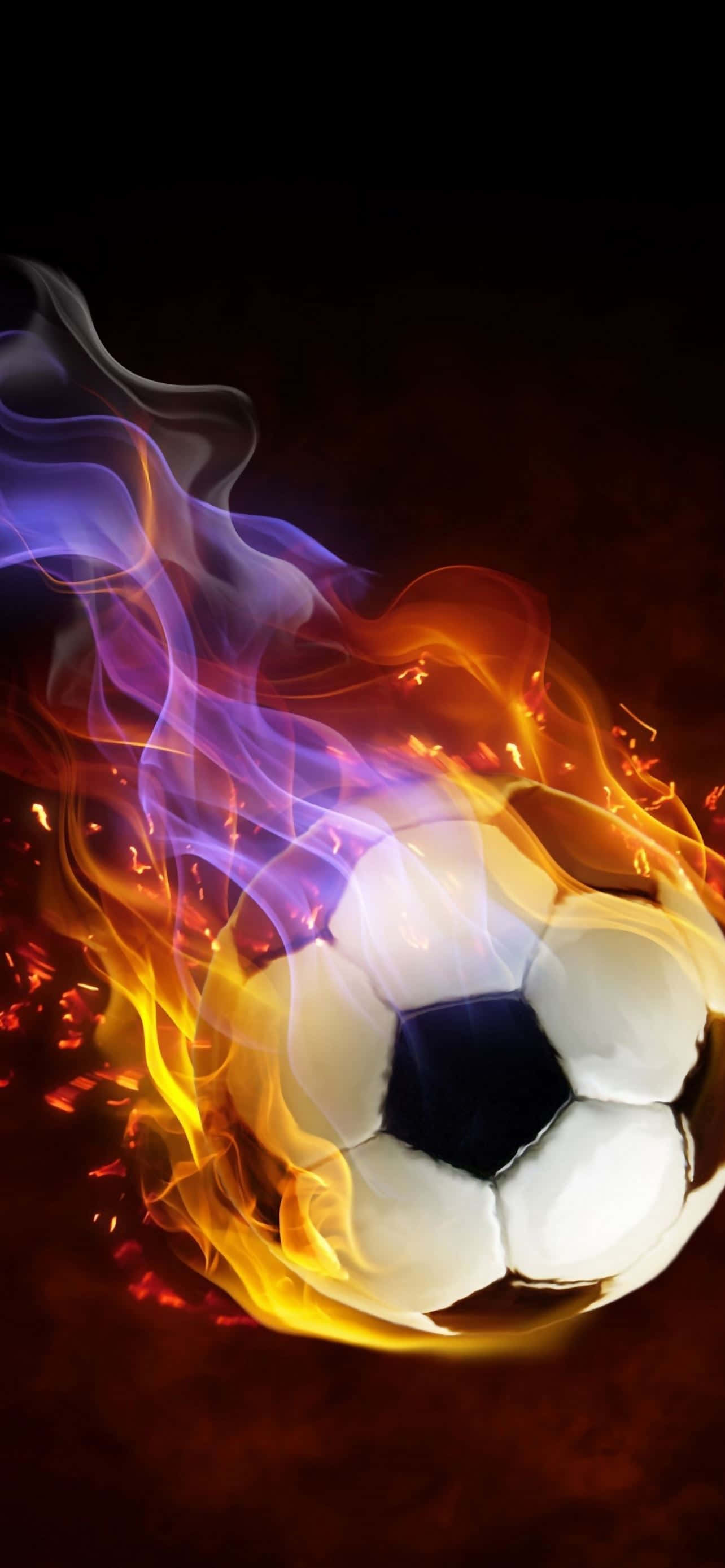 Soccer Ball Background Purple Orange Flames Wallpaper
