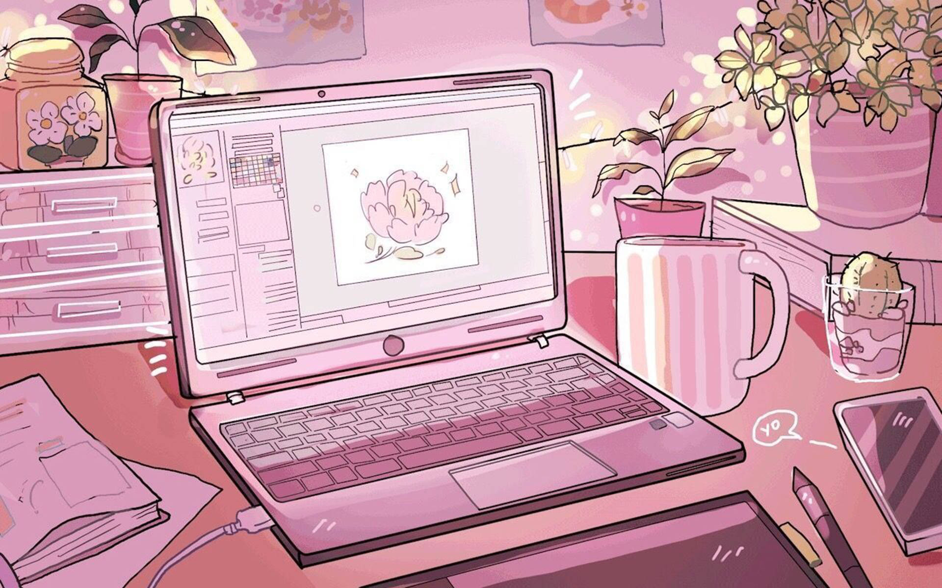 Soft Aesthetic na Setup ng Study Table Wallpaper