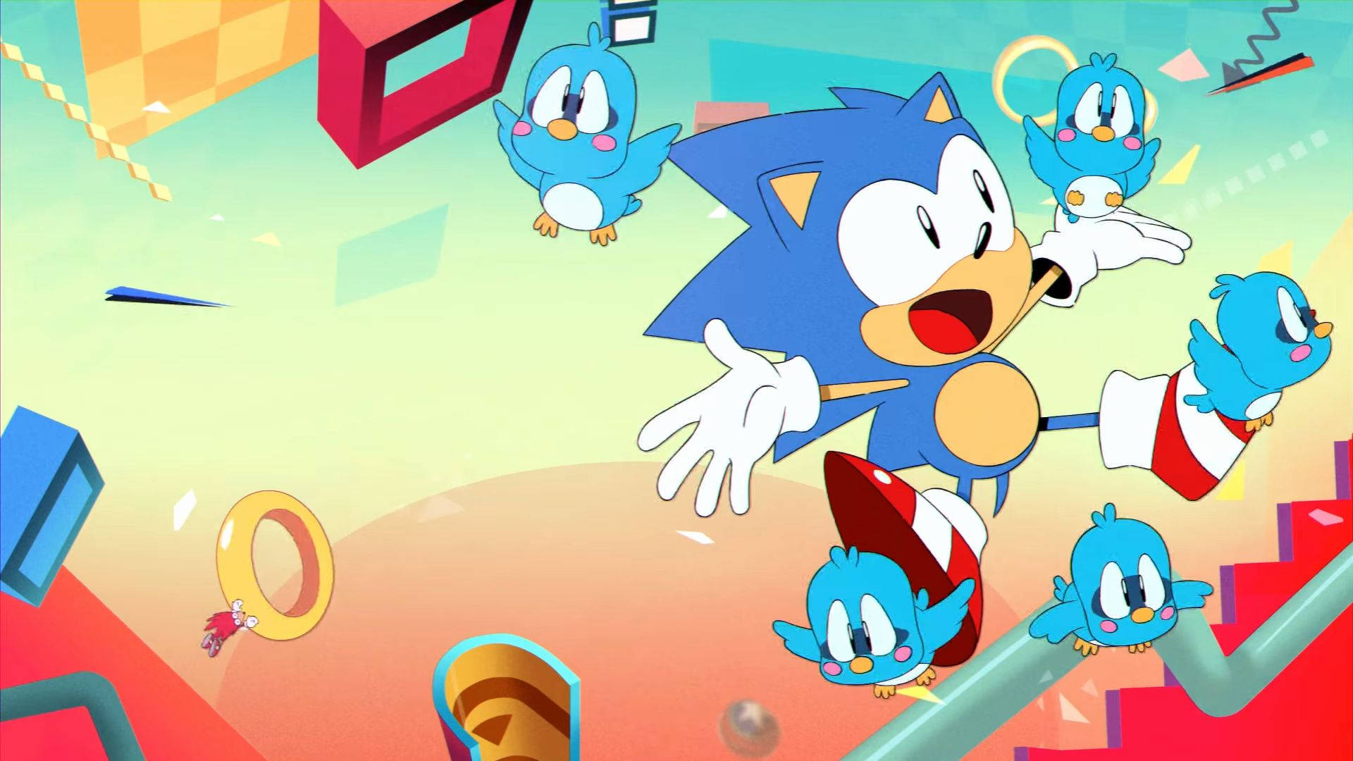 Sonic the Hedgehog at Isang Hukbo ng Flicky Birds Wallpaper