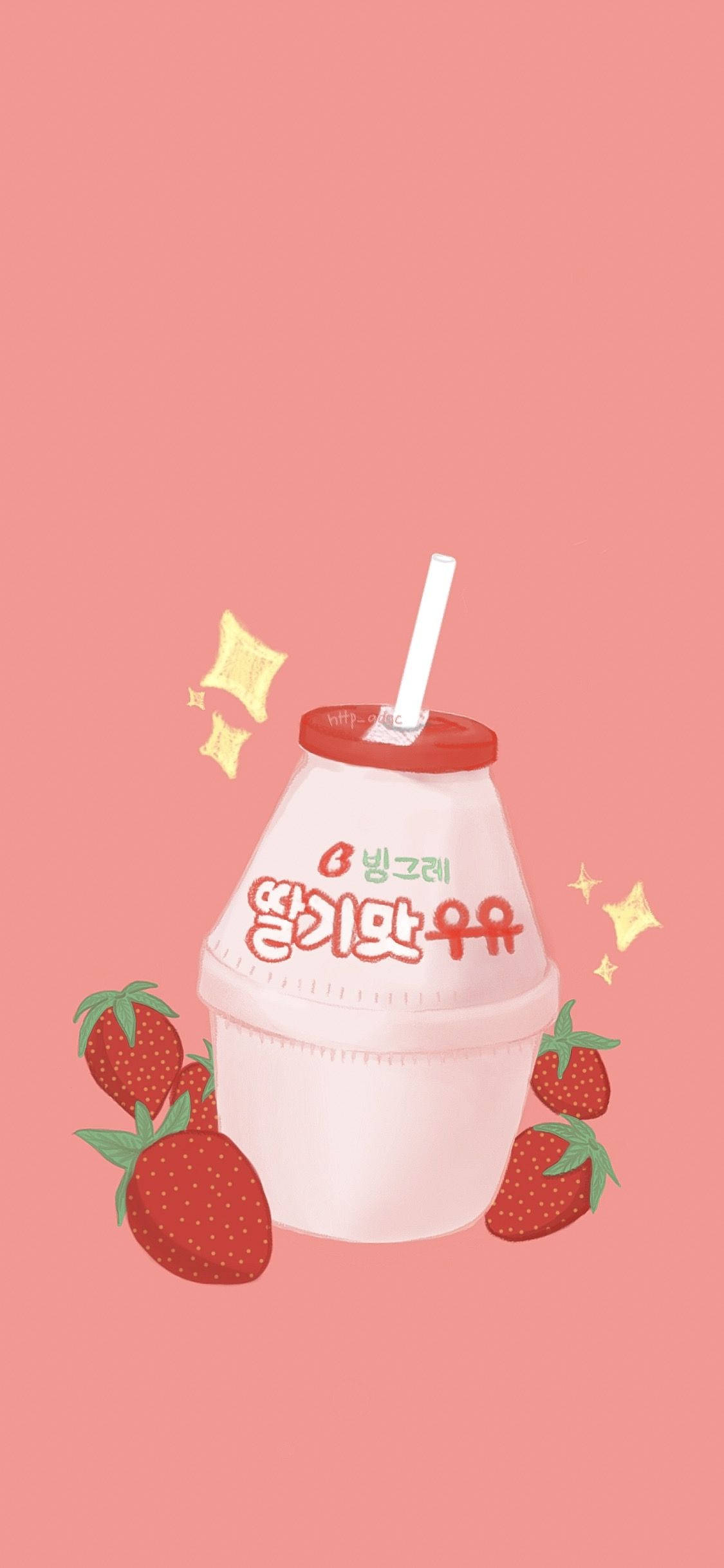sorbetes na strawberry na may straw Wallpaper