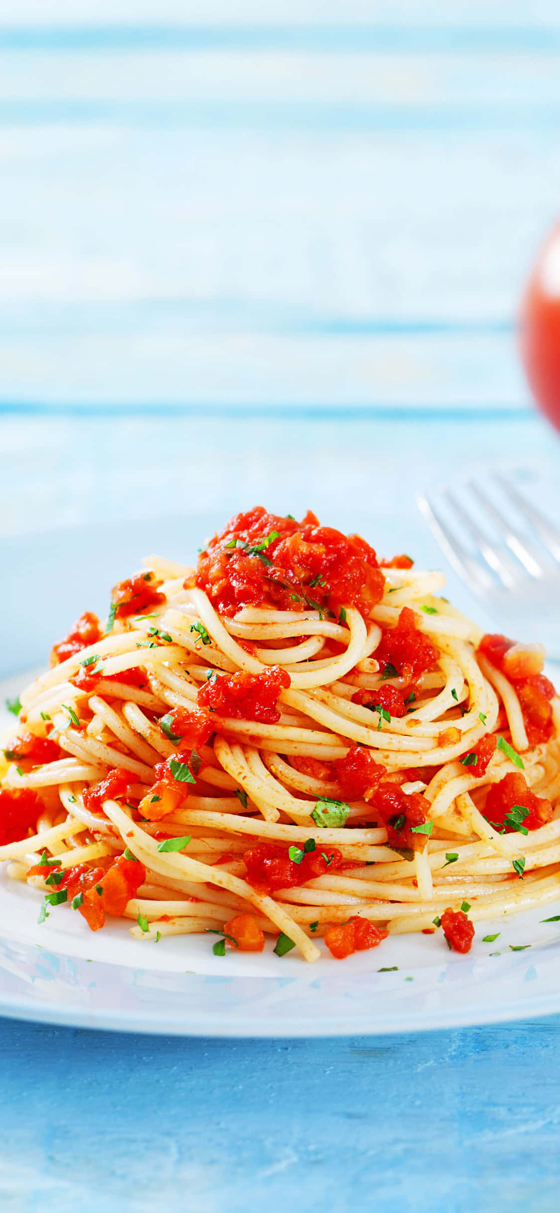 Spaghetti Na May Mga Piraso Ng Tomatoes iPhone X Pasta Background Wallpaper