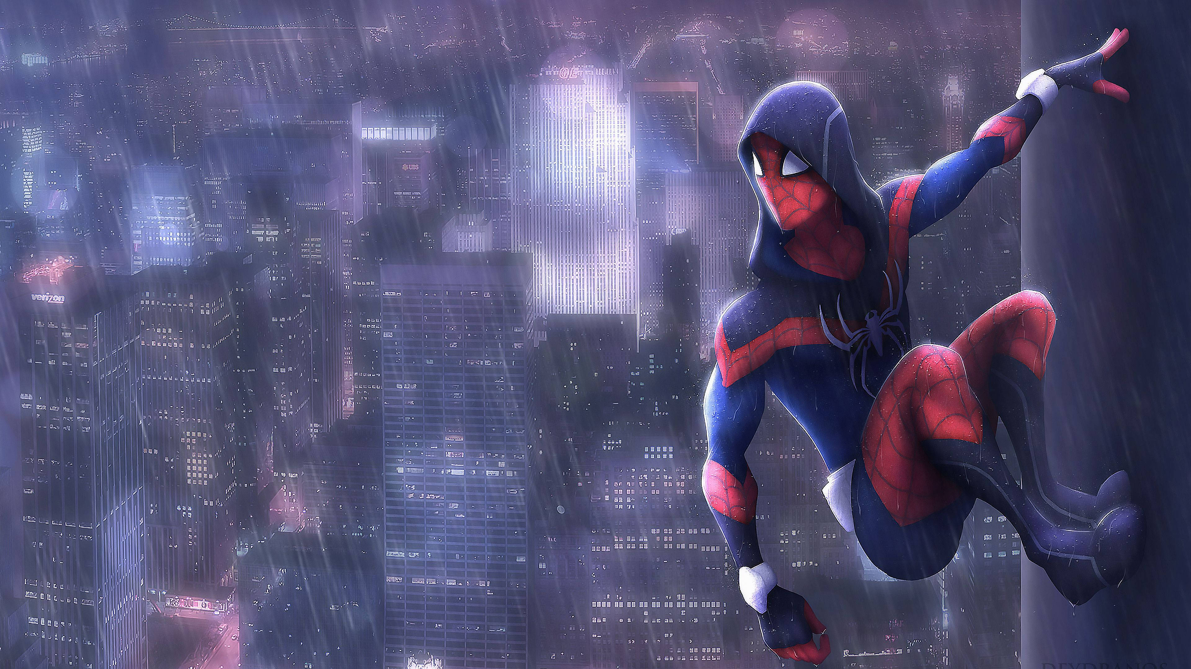 Spiderman na matapang na nakatayo sa ulan Wallpaper