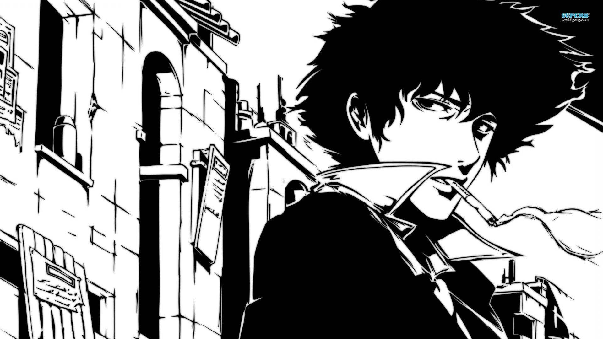 Spike Spiegel Itim at Puti na Anime Wallpaper