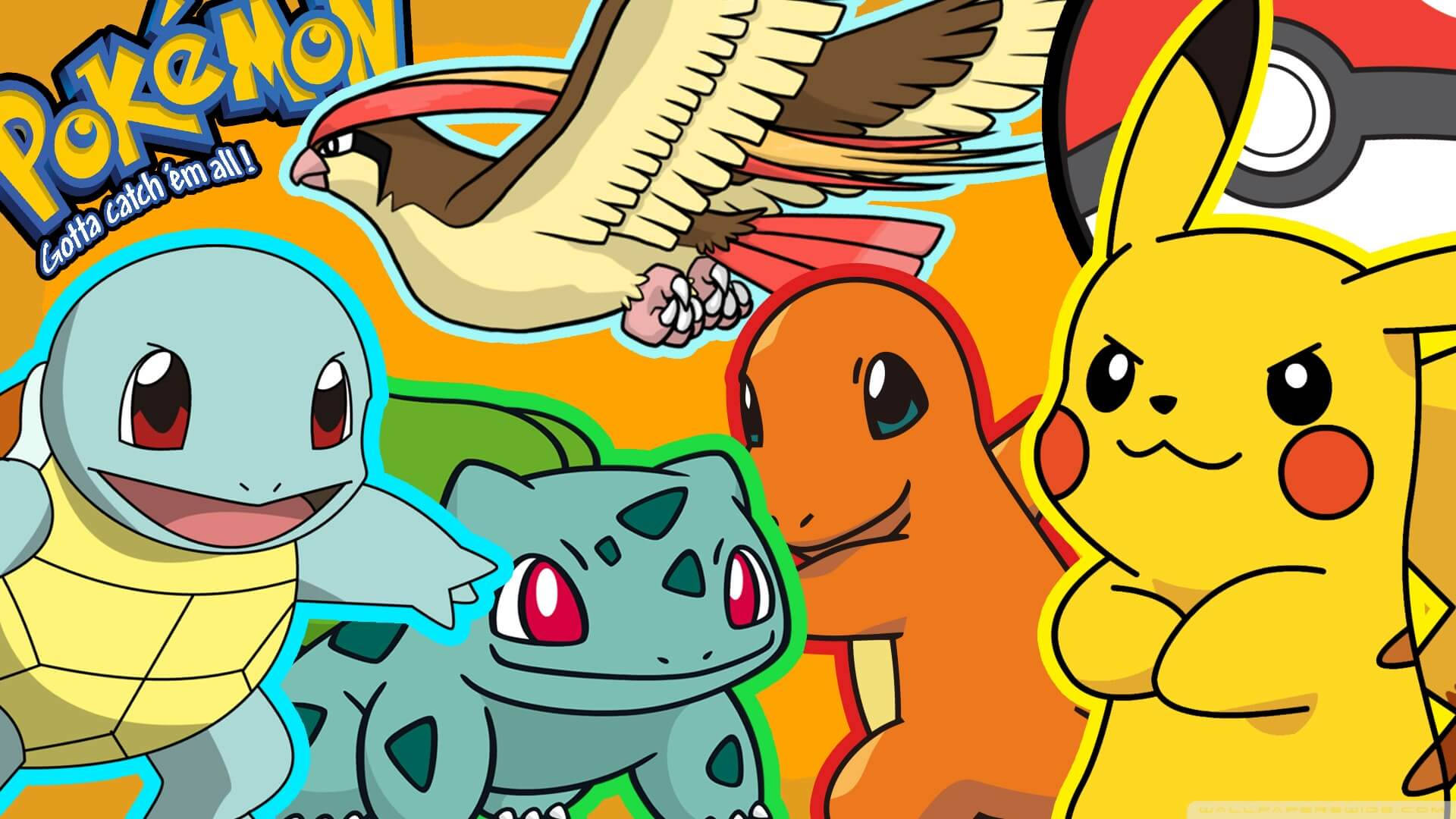 Squirtle, Bulbasaur, Charmander, Pikachu sa Pokemon Wallpaper