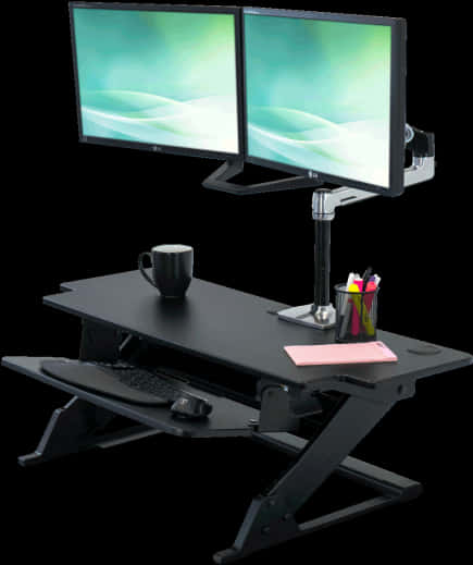 Standing Desk na May Dalawang Monitor Wallpaper