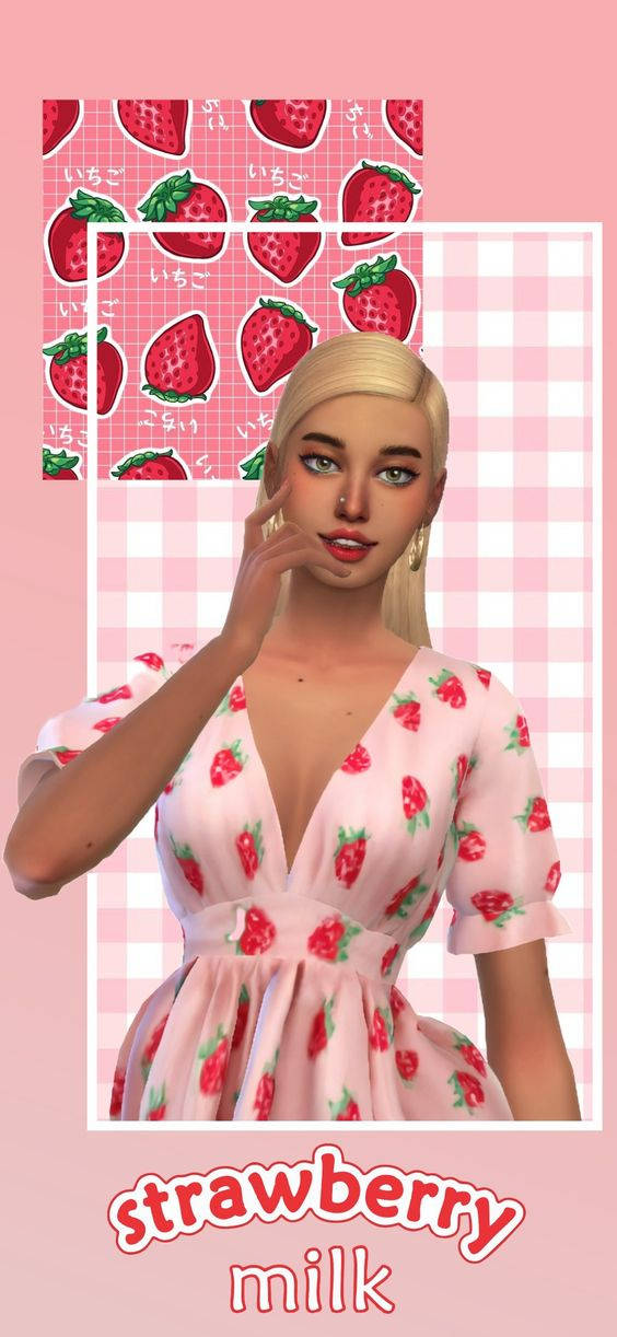 strawberry in milk ni sassysims Wallpaper