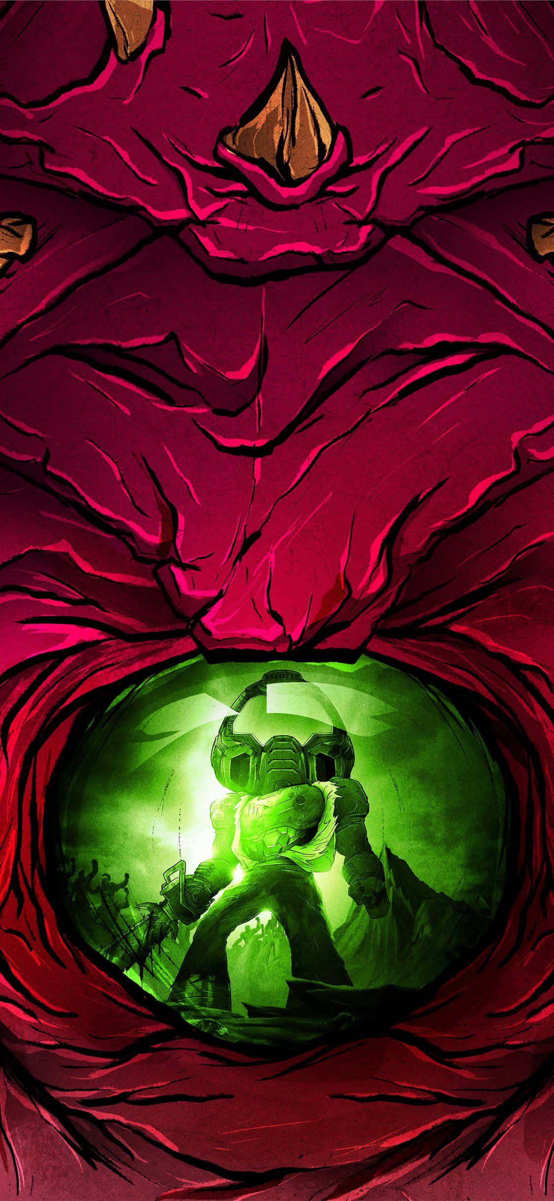 Sulitin ang kapangyarihan ng karanasan ng "Doom Eternal" mula sa iyong iPhone Wallpaper