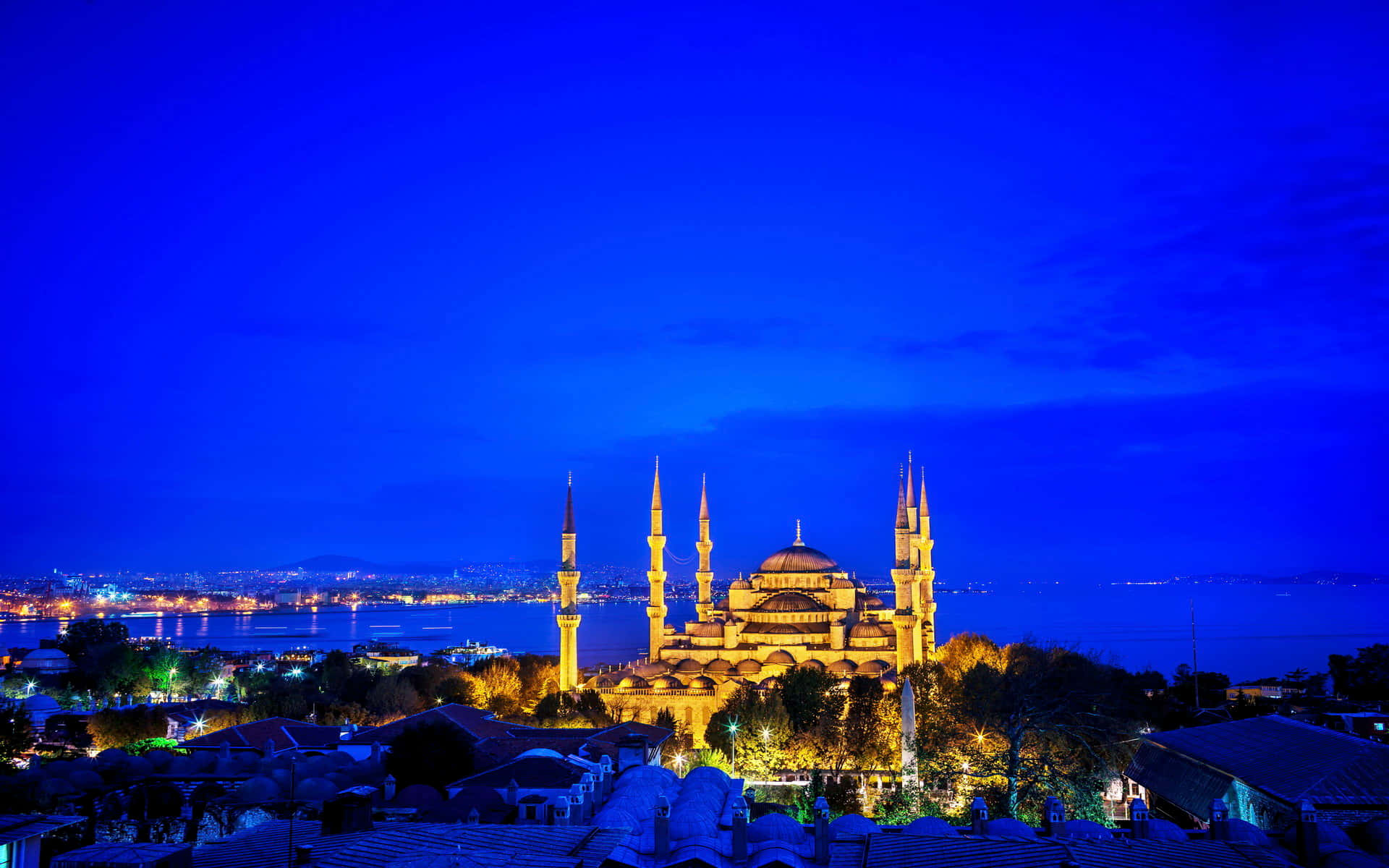Sultan Ahmed Mosque Istanbul Asul na Gabi Wallpaper