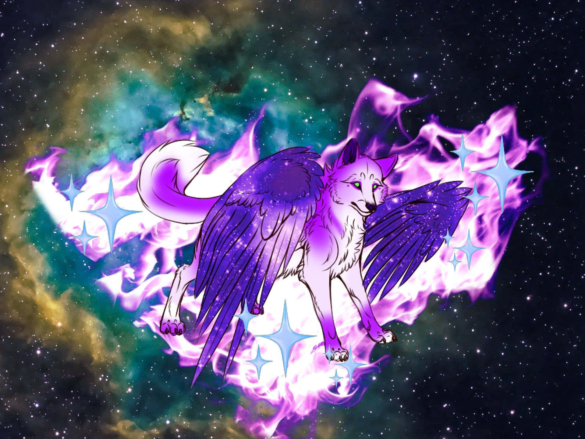 Sumakay sa mga bituin at galaksiya kasama ng Galaxy Wolf Wallpaper