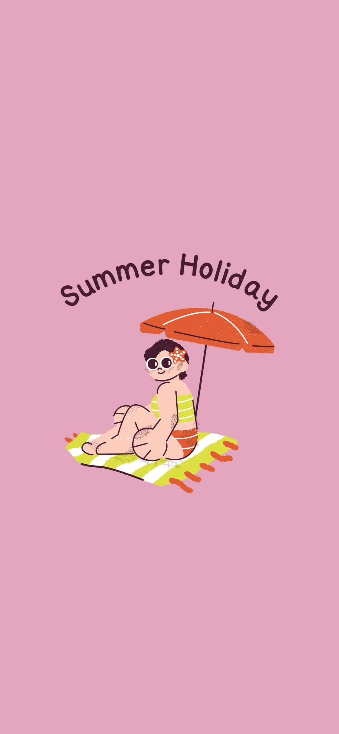 Sunbathing Girl Illustration iPhone X Summer Background Wallpaper