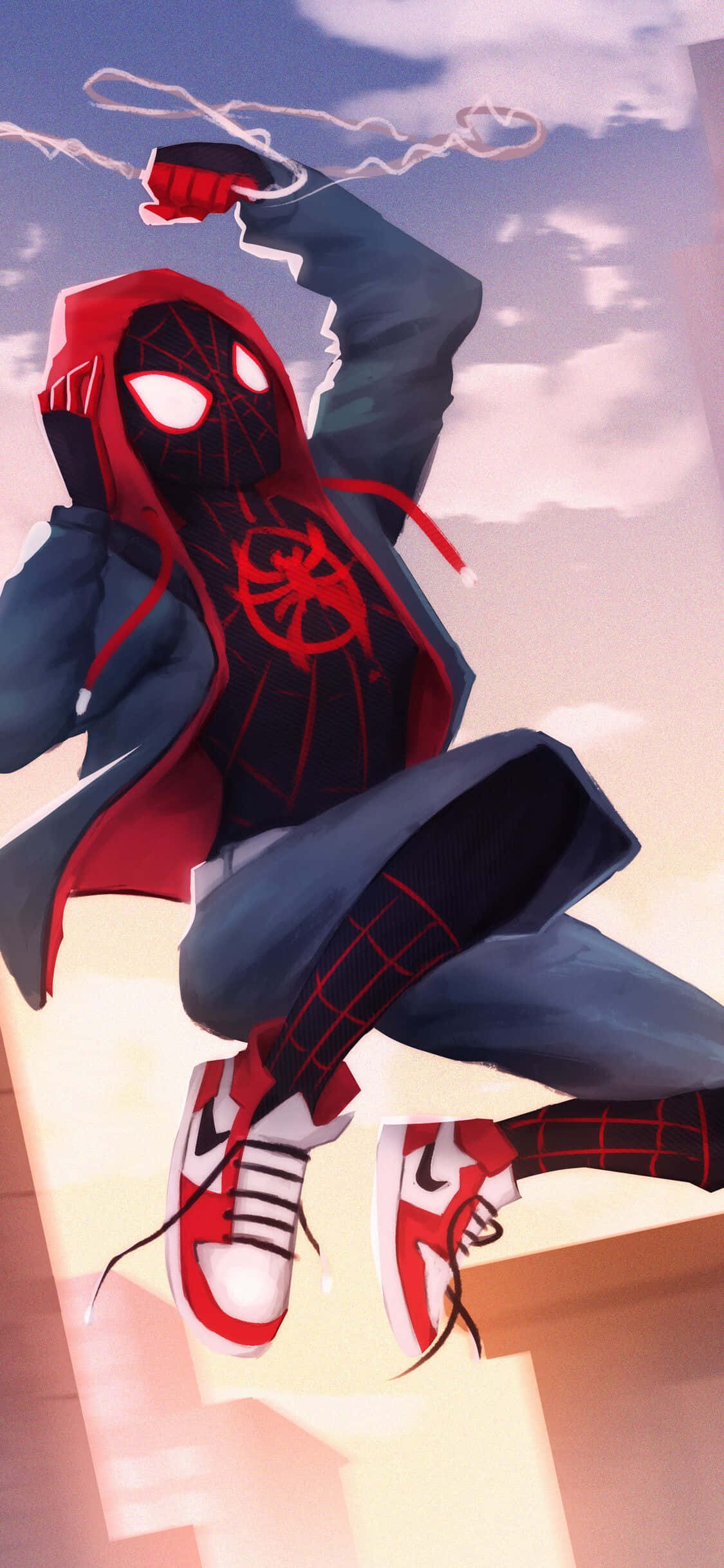 Sunset Sky Na May Marvel Fictional Character Na Miles Morales iPhone Wallpaper