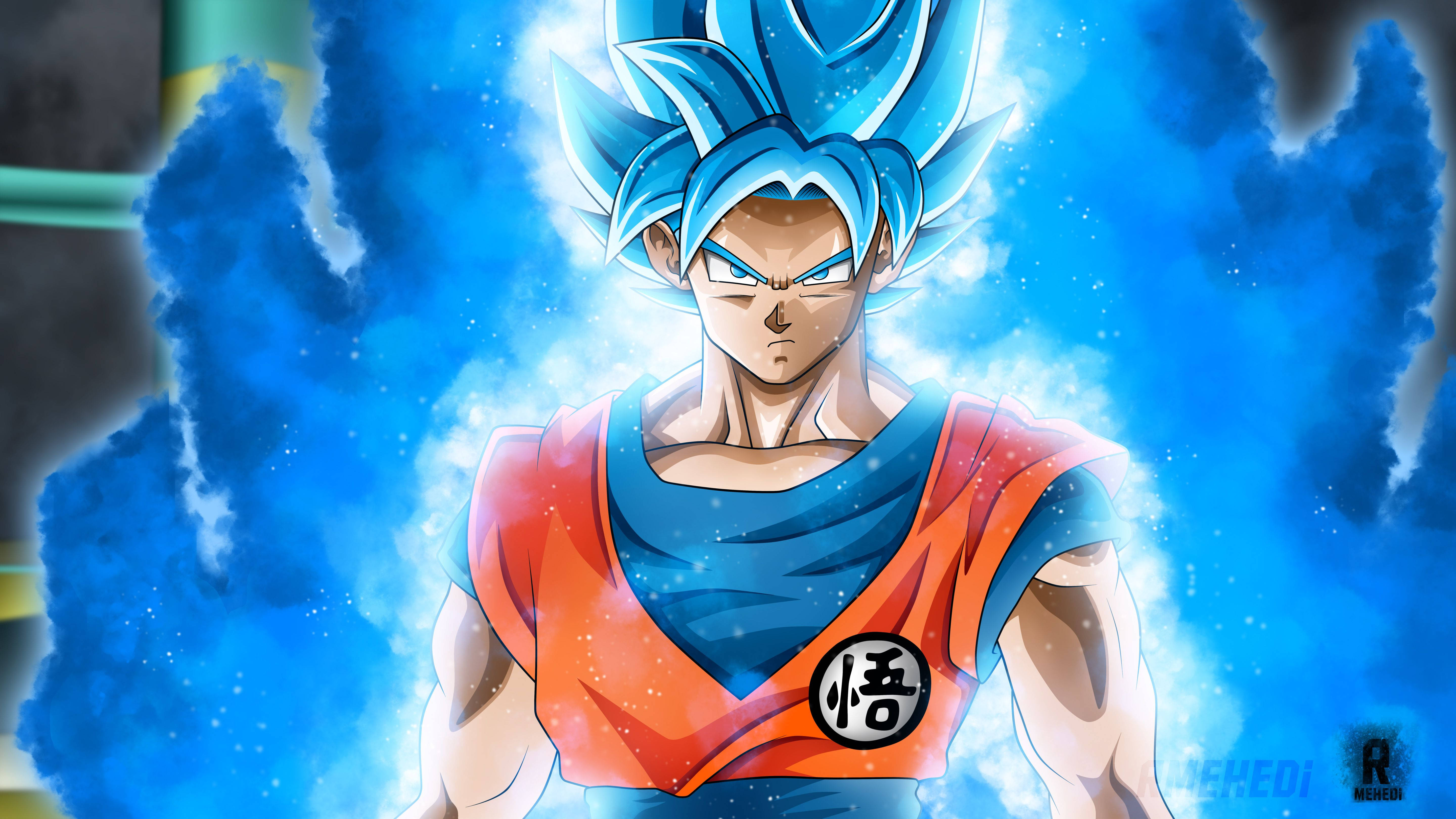 Super Saiyan Blue Goku na naglalabas ng kanyang buong kapangyarihan Wallpaper