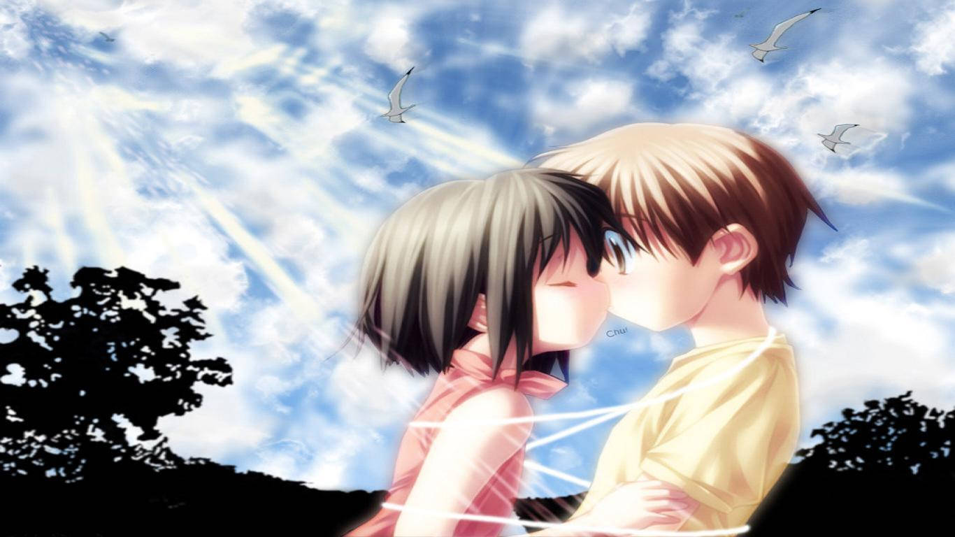 Sweet Love Anime Kiss Wallpaper