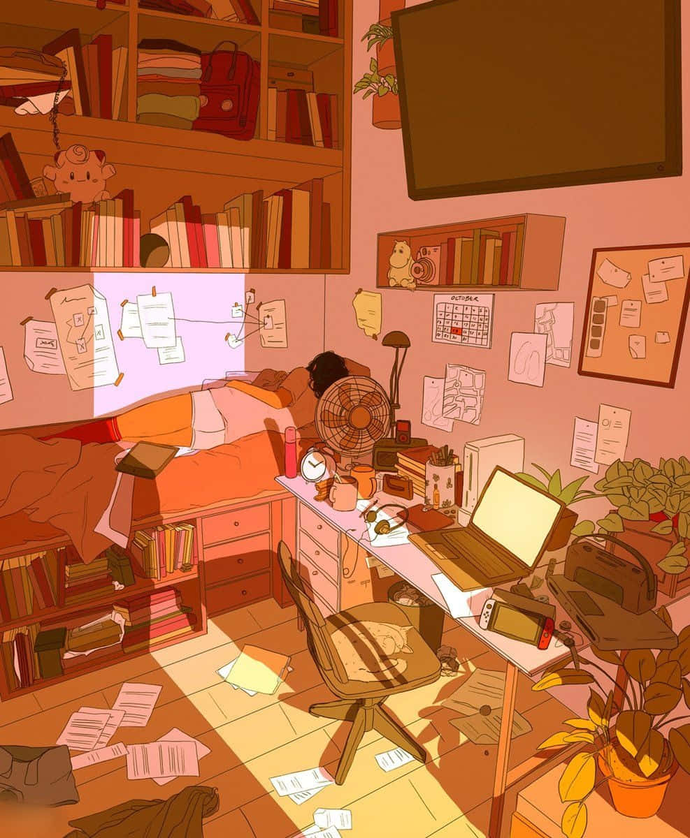 Tahimik at Magandang Anime Room Wallpaper