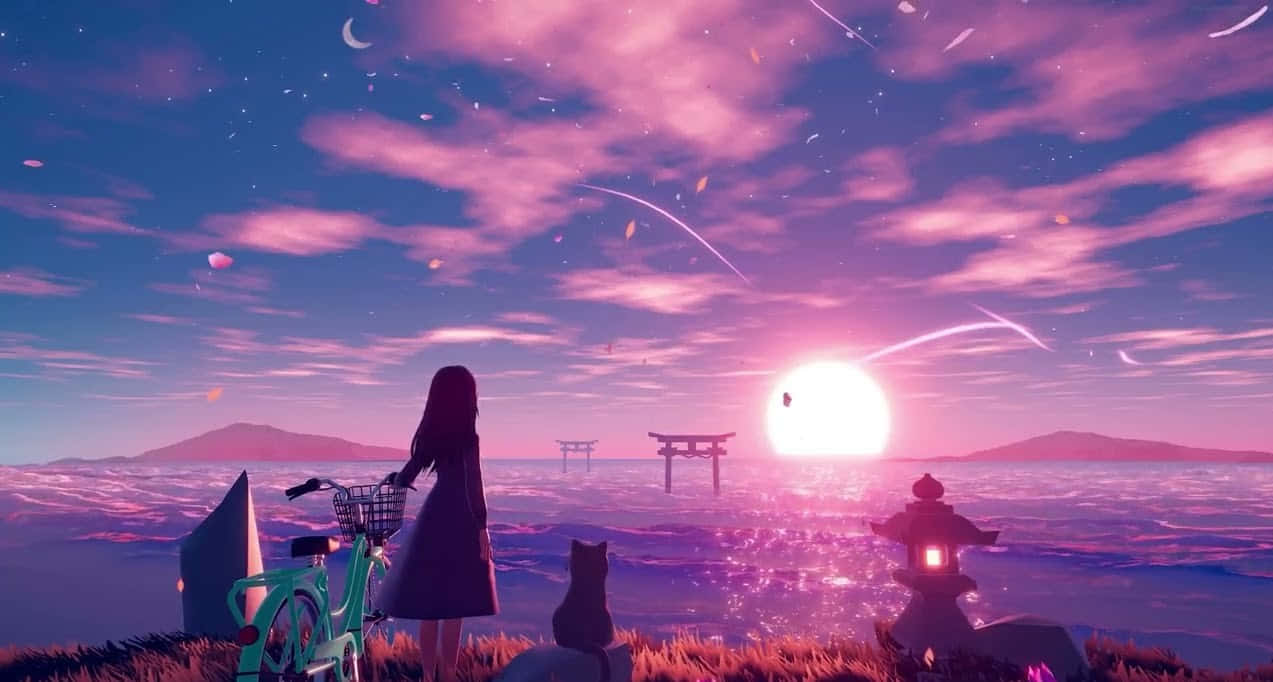 Tahimik na Babaeng Anime na Nakatingin sa Langit Wallpaper