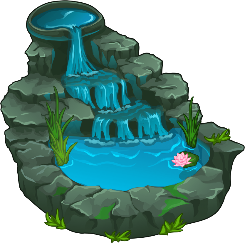 Tahimik na Cartoon Waterfall Pond Wallpaper