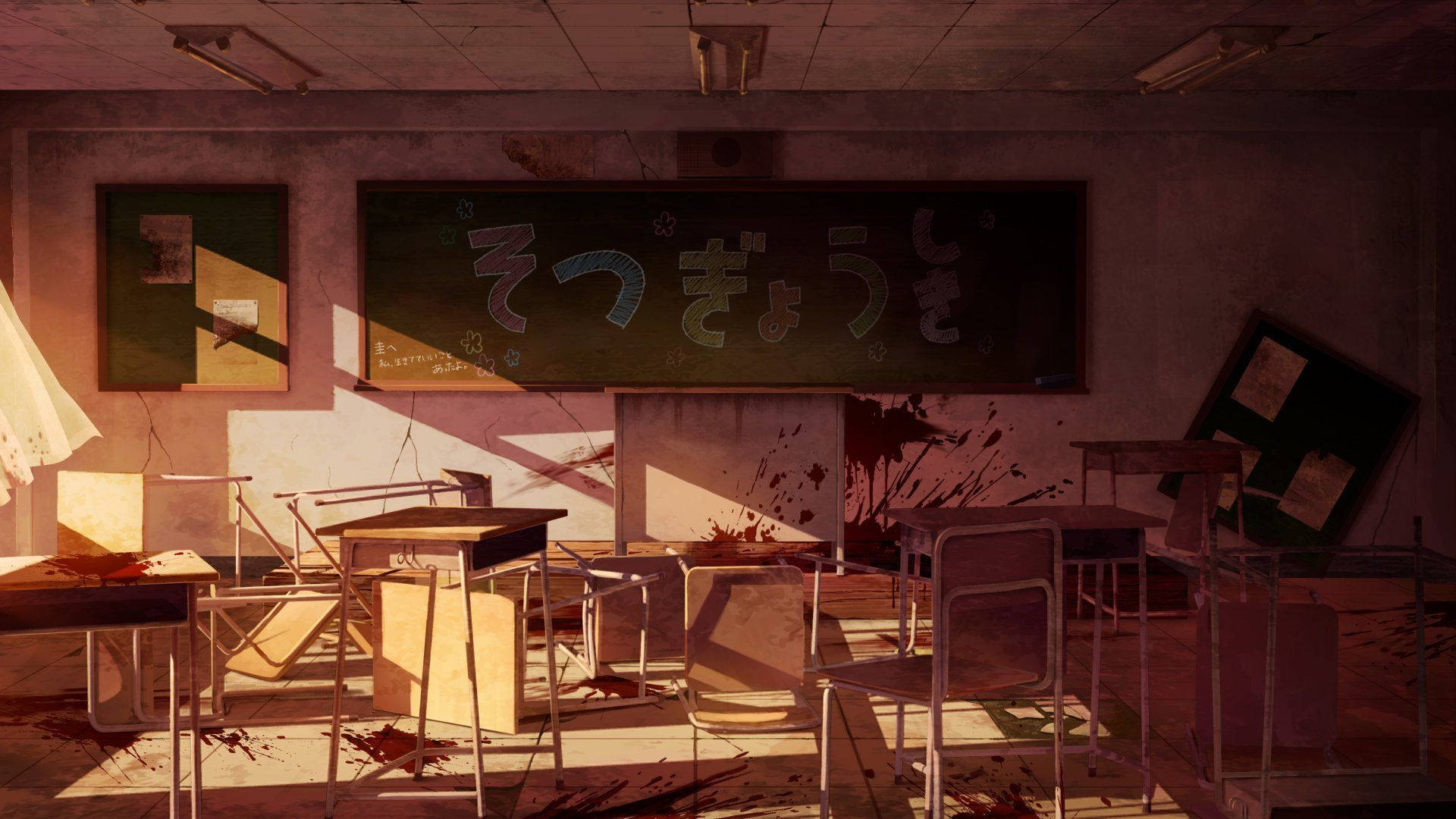 Tahimik na Patyo ng Anime Highschool Wallpaper