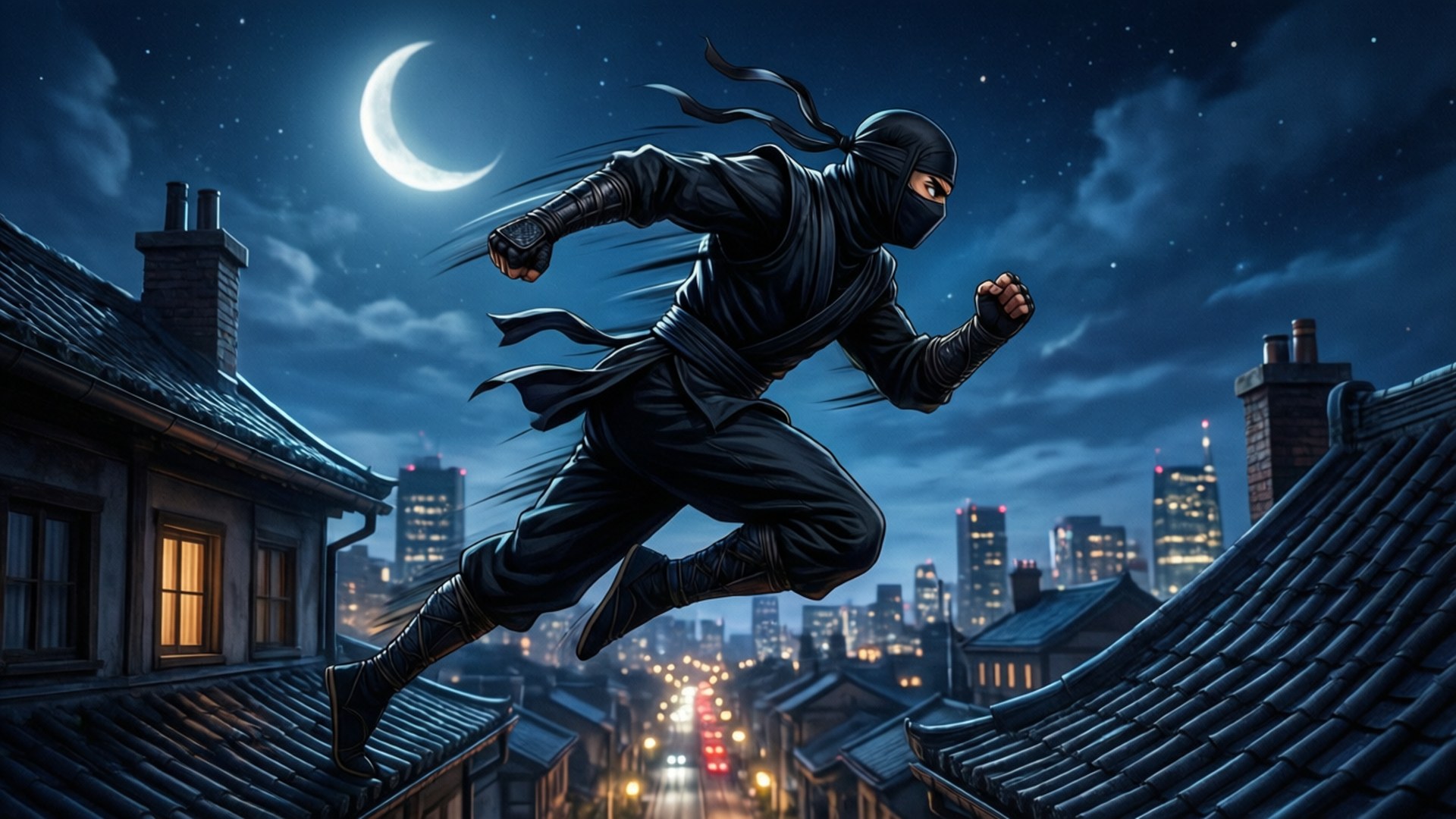 Takbo ng Ninja sa Liwanag ng Buwan Wallpaper