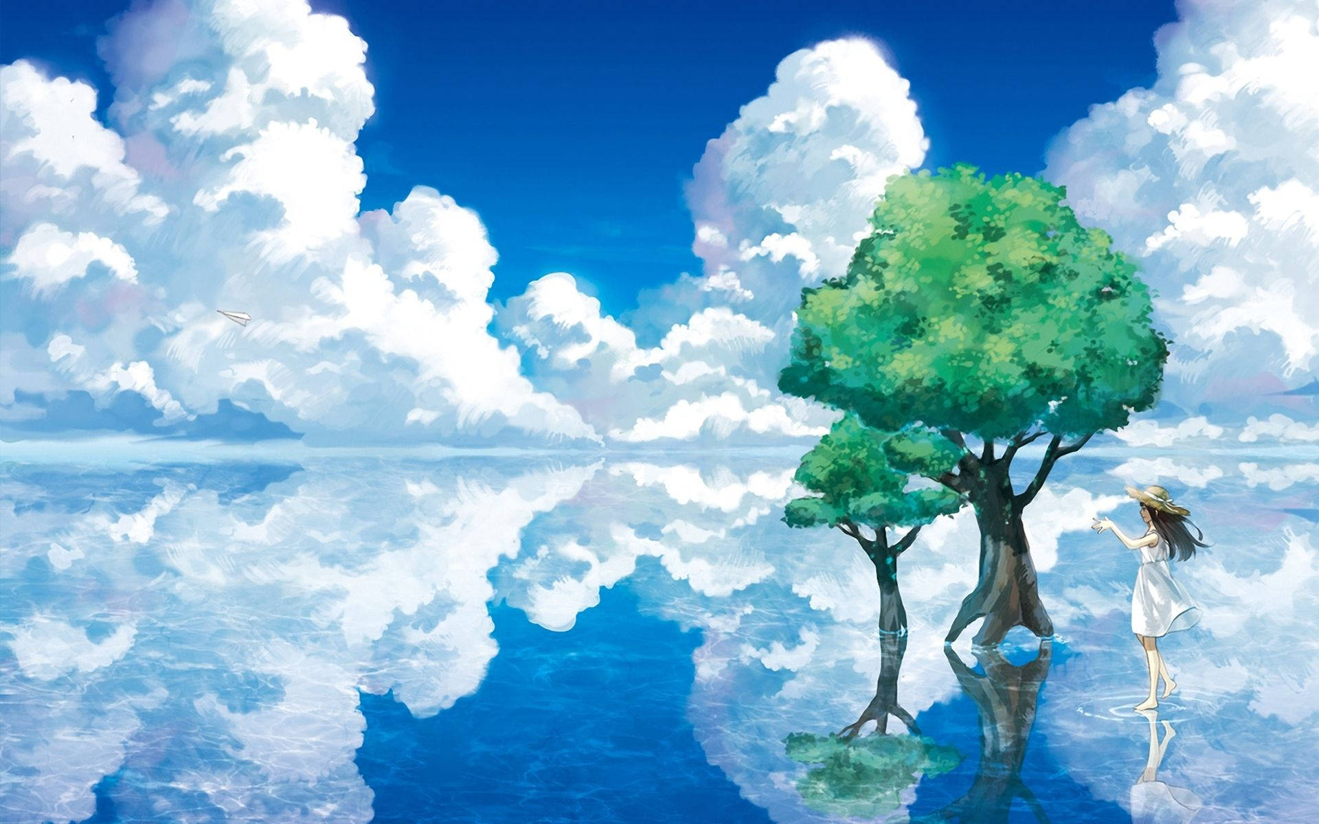 Tanawin ng Anime na Lawang Salamin Wallpaper
