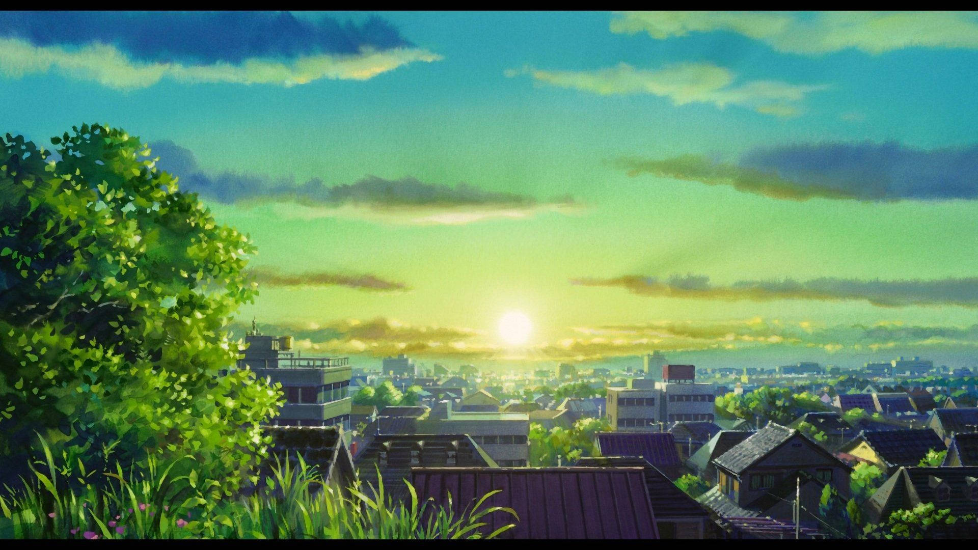 Tanawin ng Anime na Pagsikat ng Araw Wallpaper