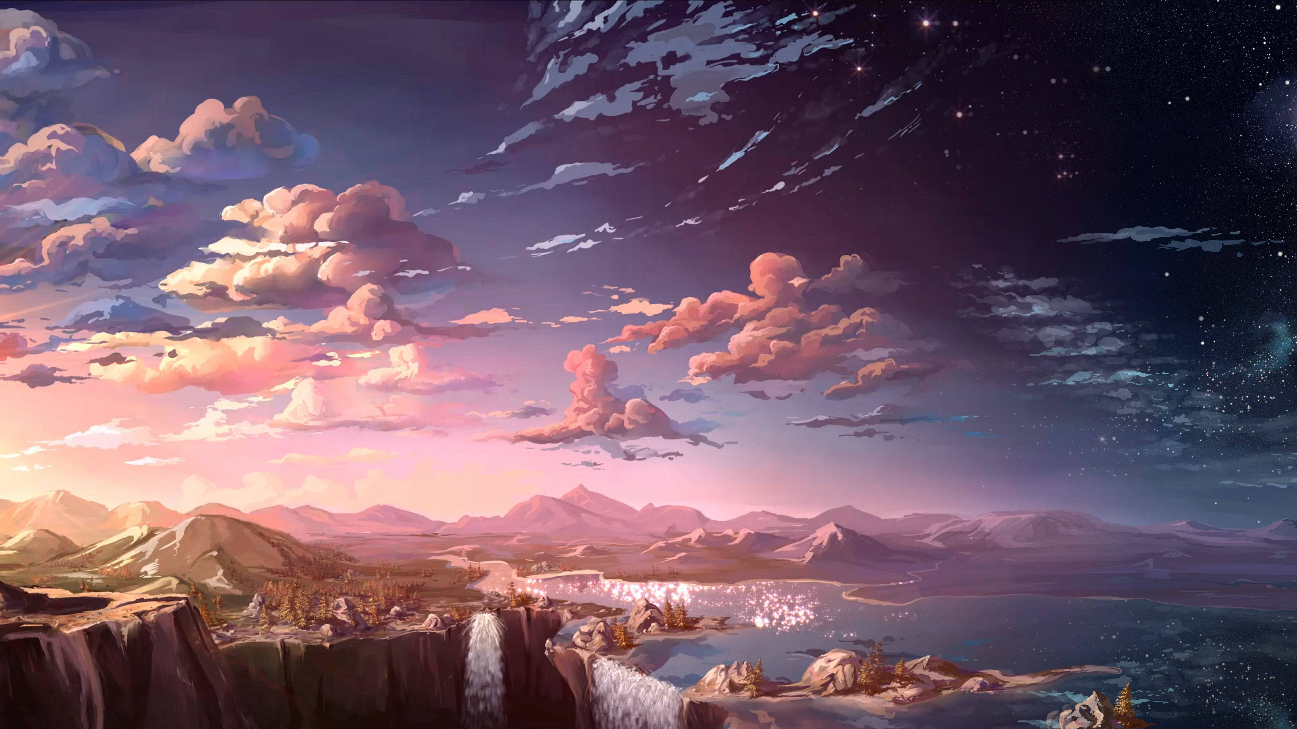 Tanawin ng Anime sa Gabing Langit Wallpaper
