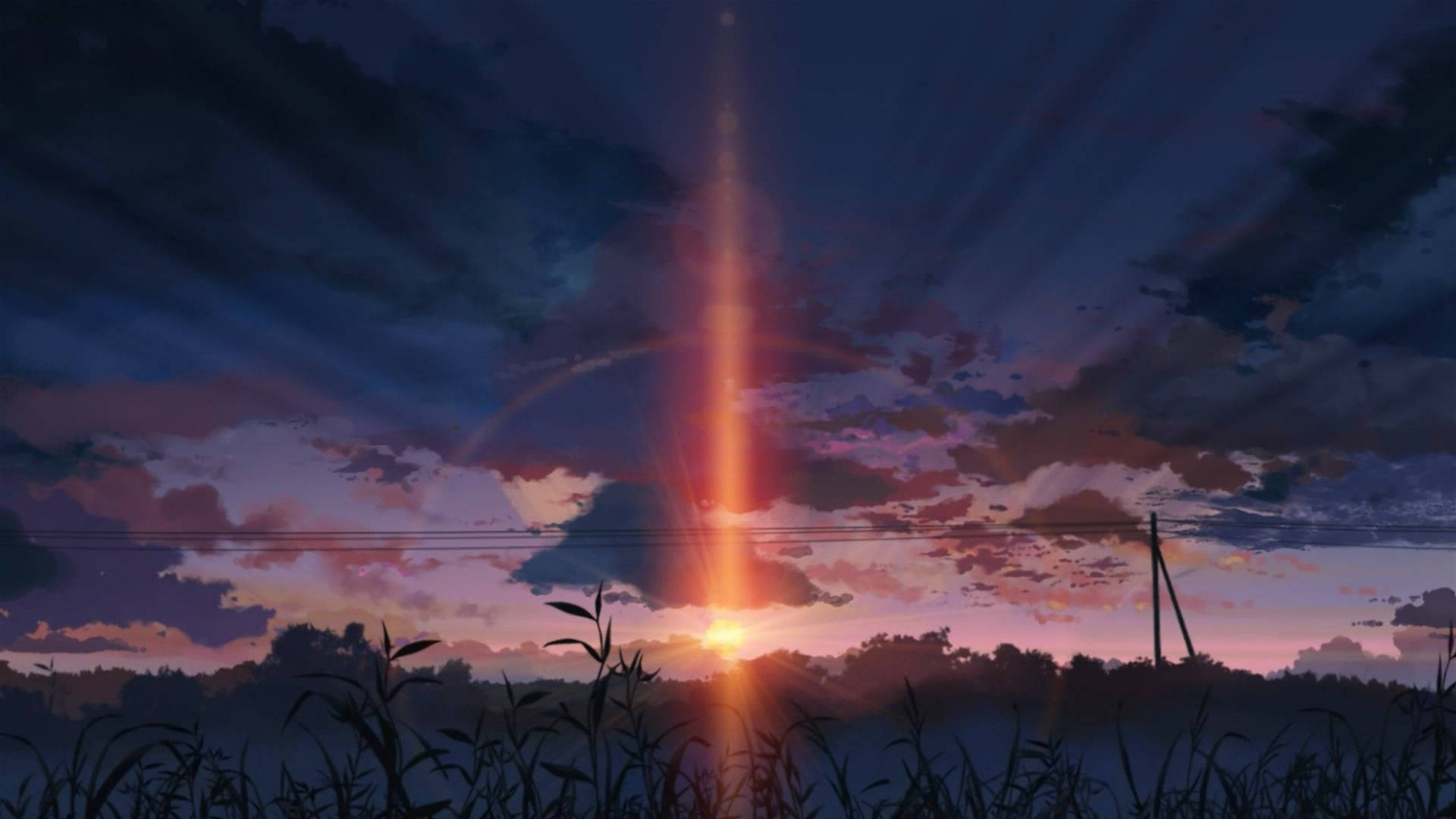 Tanawin ng Anime sa Madilim na Paglubog ng Araw Wallpaper