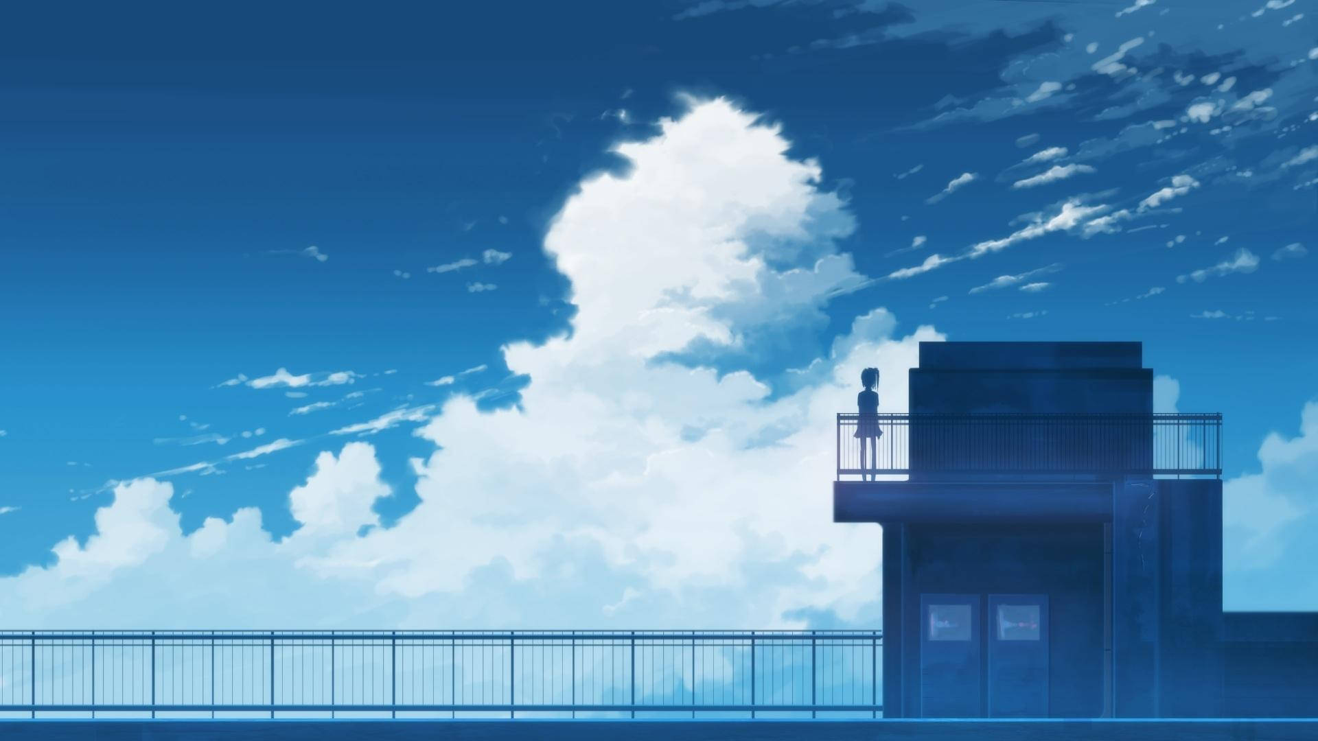 Tanawin ng Anime School na Estudyante sa Rooftop Wallpaper