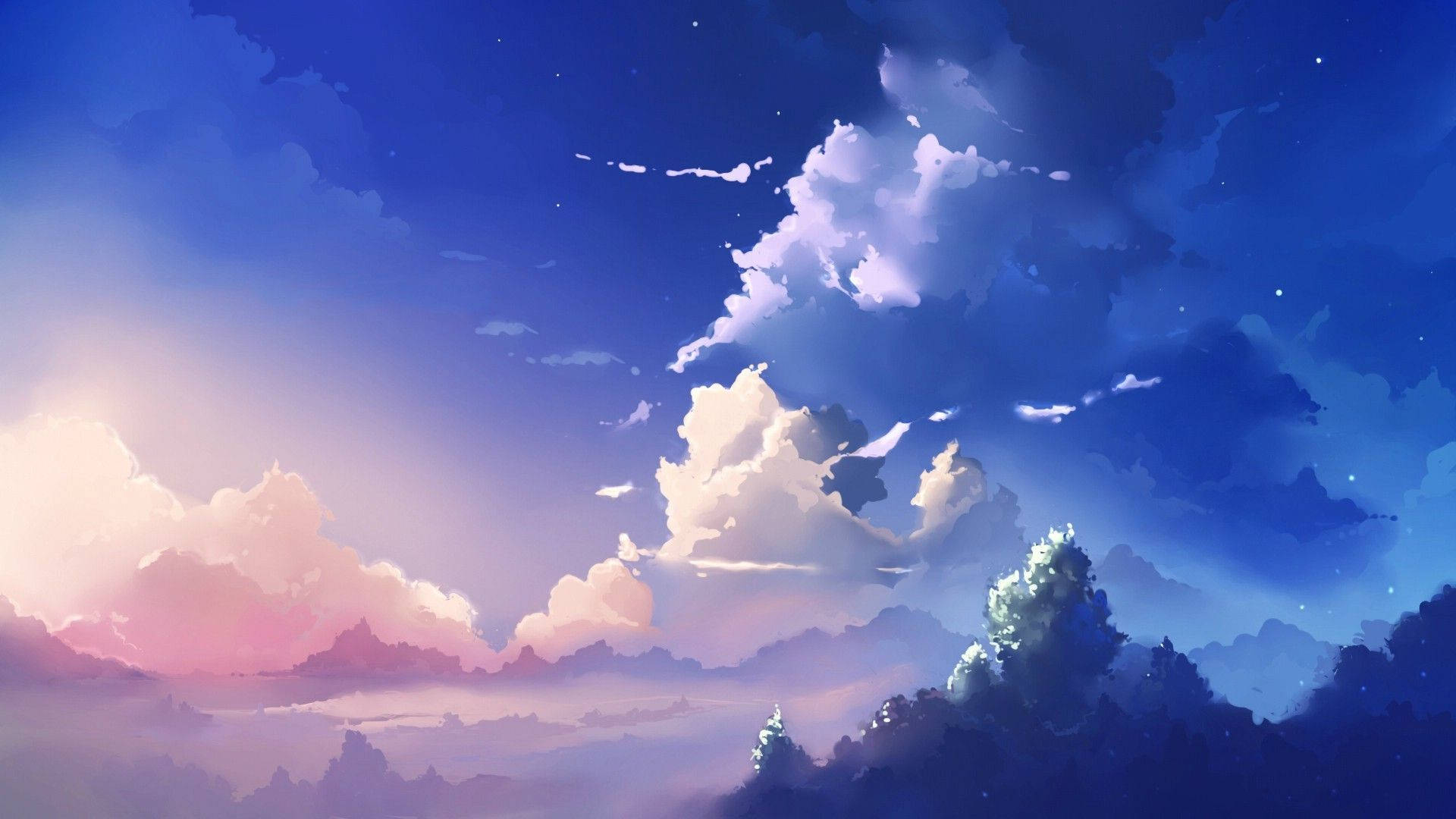 Tanawin ng Anime na Malalim na Asul na Langit Wallpaper