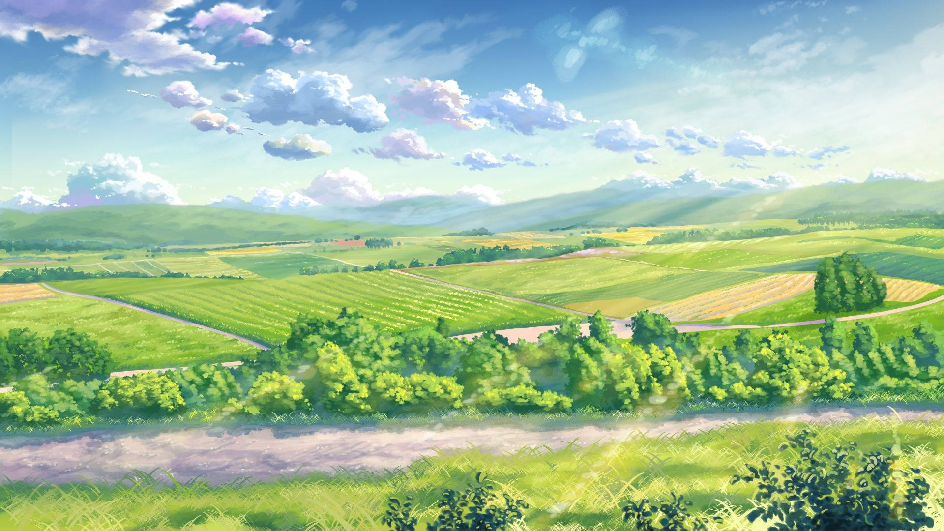 Tanawin ng Anime na Sakahan sa Japan Wallpaper
