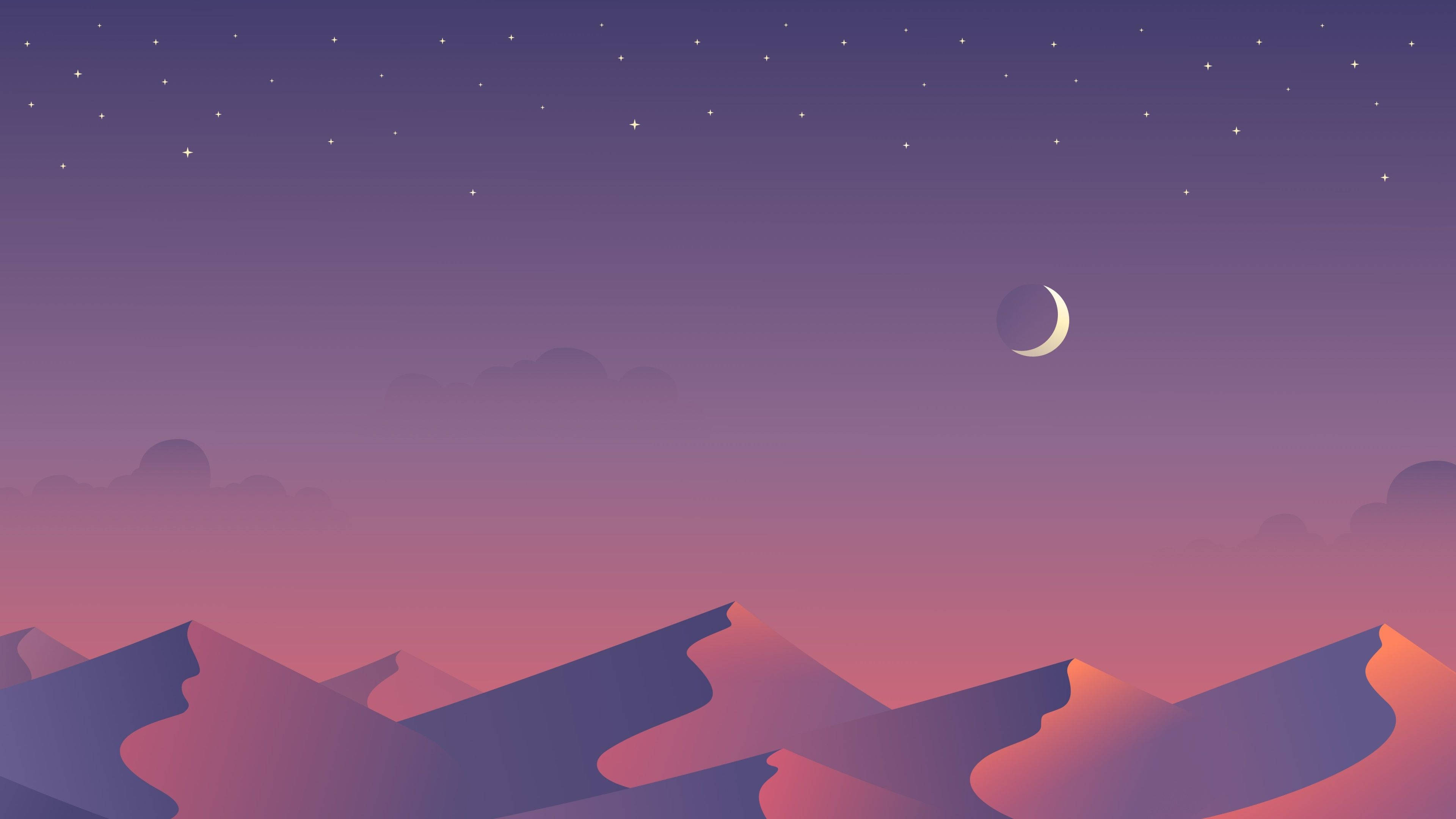Tanawin ng Bundok at Aesthetic na Buwan Wallpaper