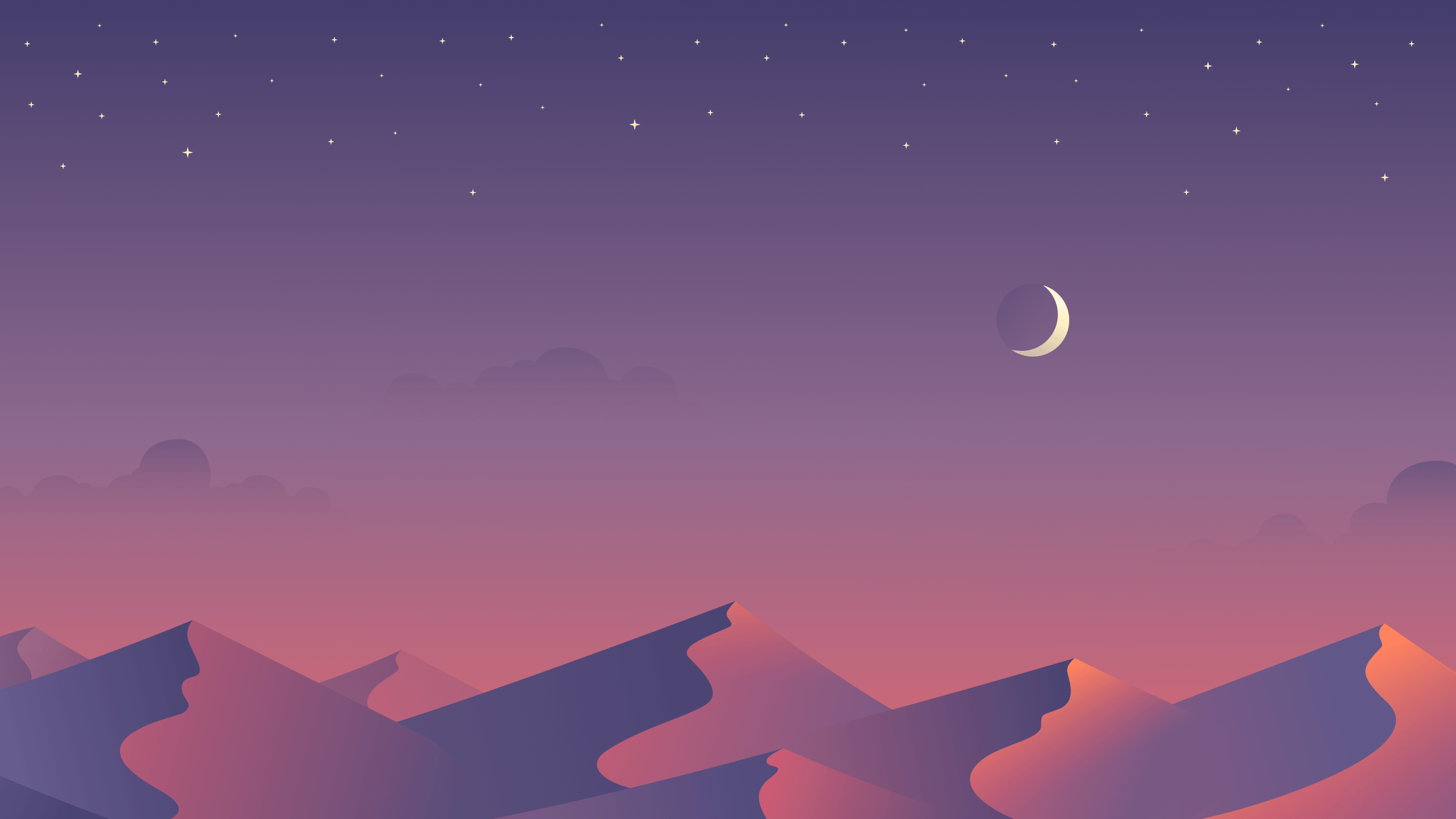 tanawin ng bundok na may buwan at mga bituin Wallpaper