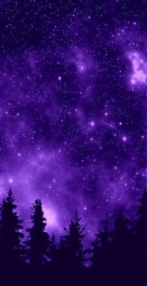 Tanawin ng Girly Galaxy na Lila sa Kagubatan Wallpaper