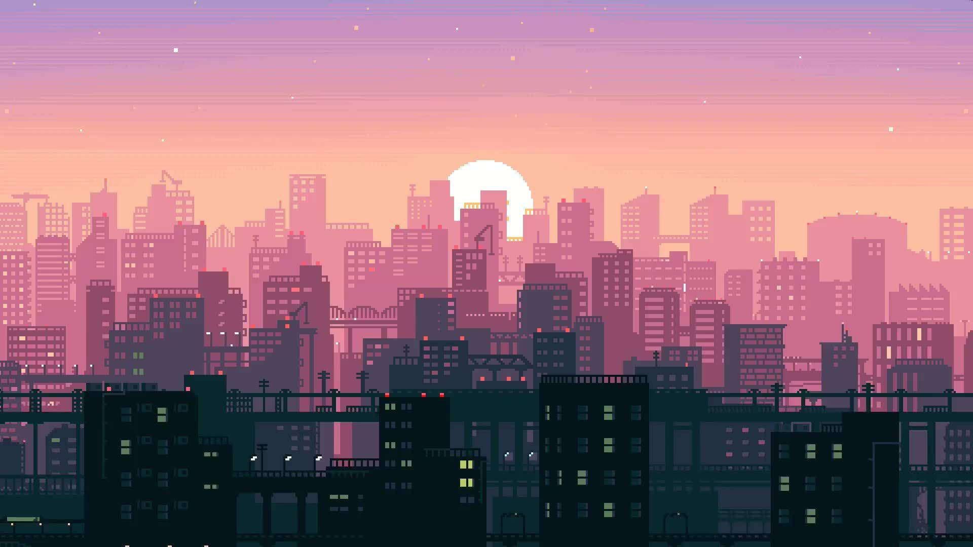 Tanawin ng Lungsod sa Paglubog ng Araw na Interaktibo Wallpaper