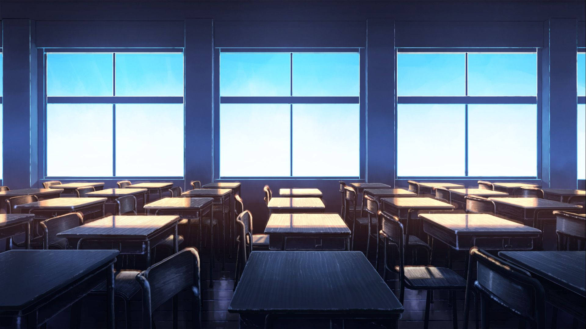 Tanawin ng Silid-aralan sa Anime School na May Bintana Wallpaper