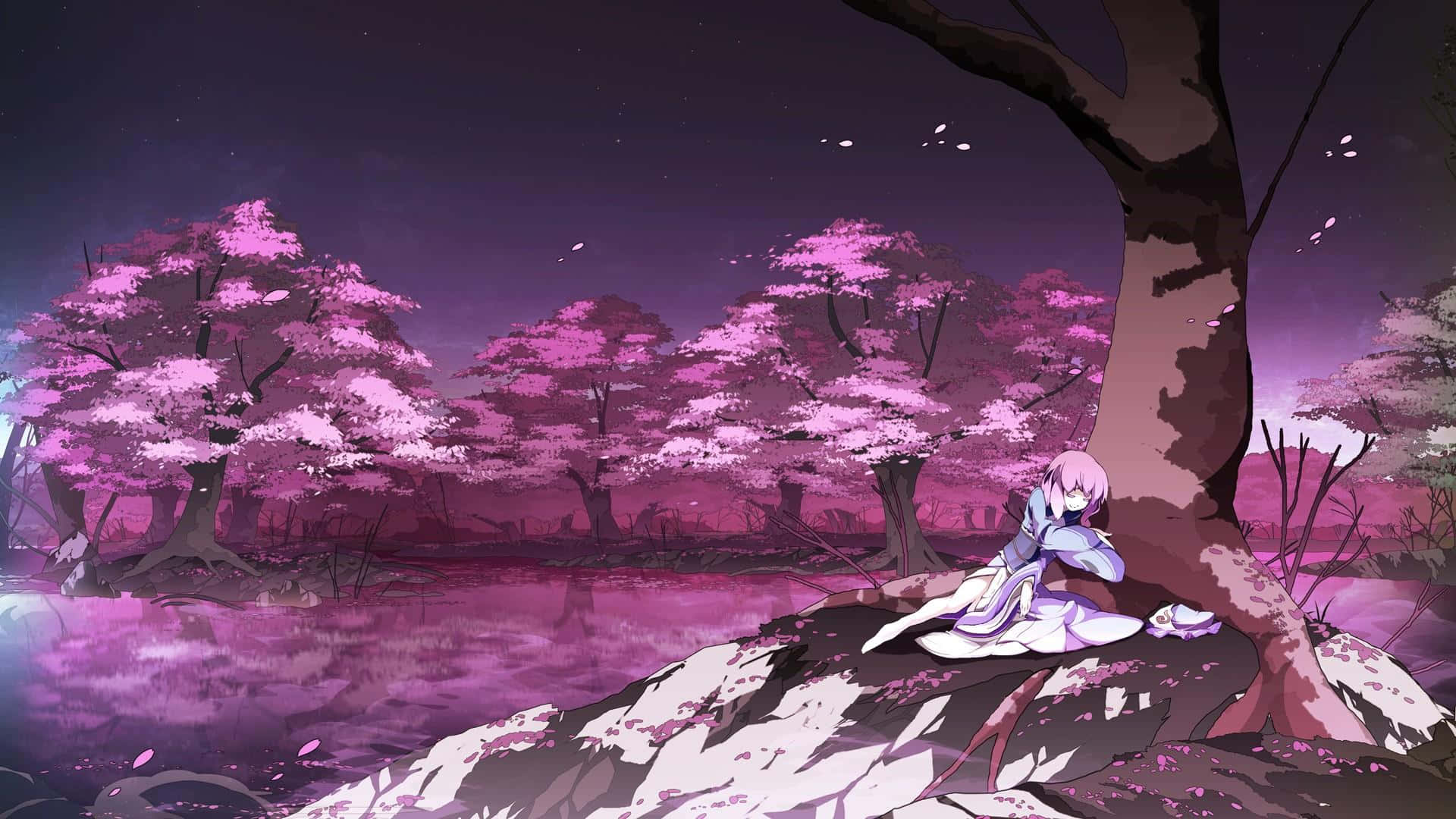 Tangkilah sa kagandahan ng Purple Anime! Wallpaper