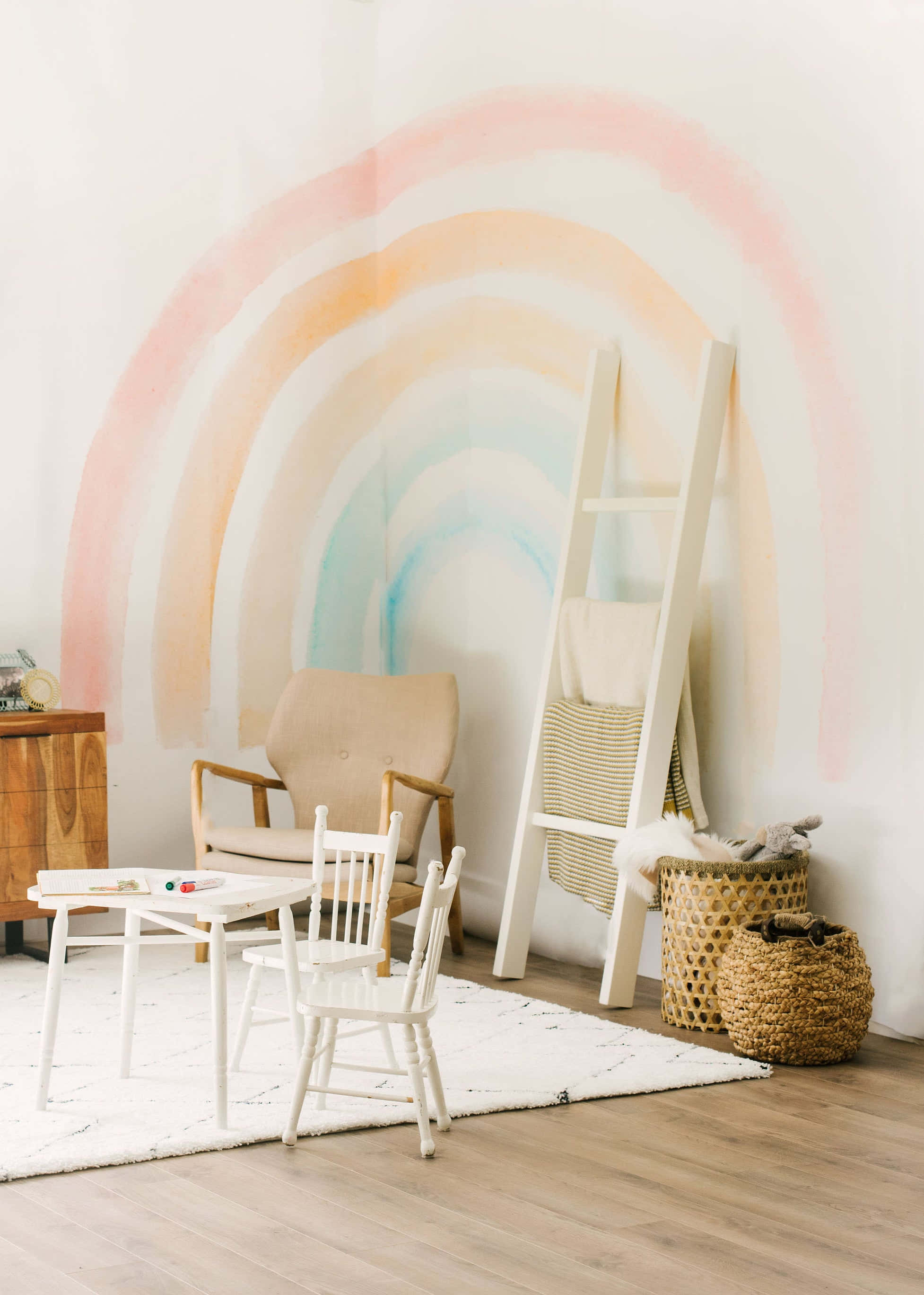 Tangkilikin ang sigla ng pastel rainbow background na ito Wallpaper