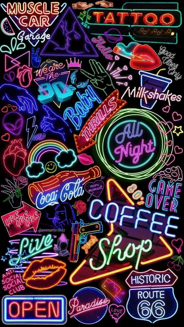 Tangkilikin ang mahiwagang neon lights ng gabi. Wallpaper