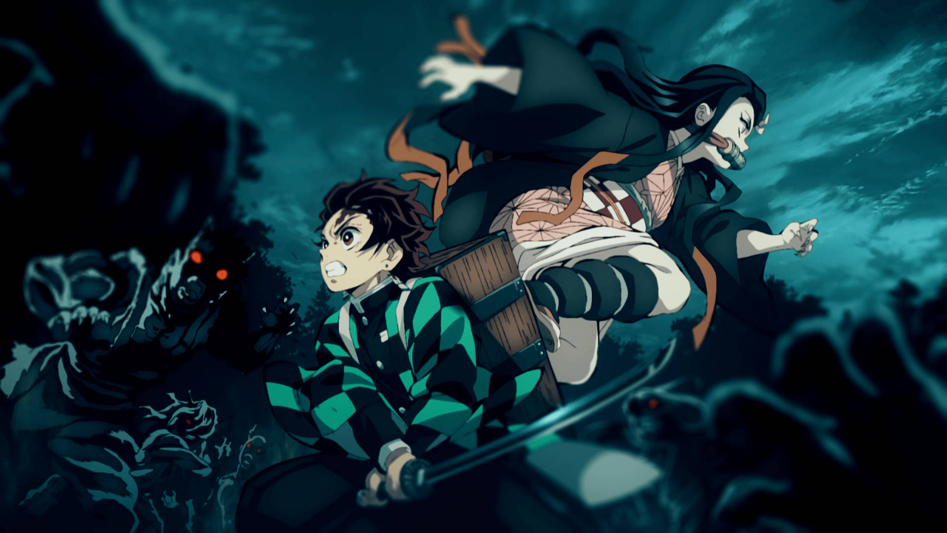 Tanjiro at Basket ni Nezuko mula sa Demon Slayer Wallpaper
