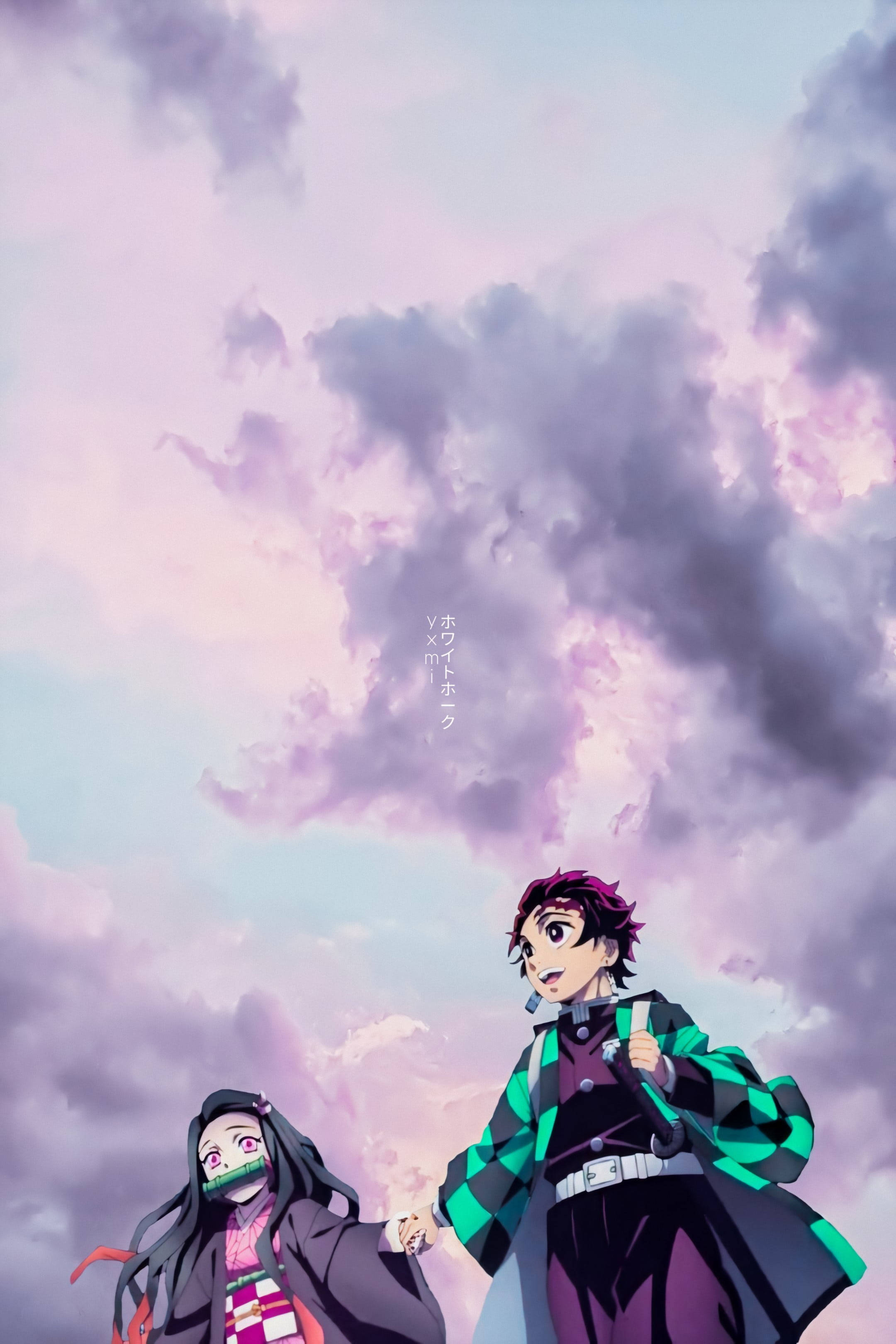 Tanjiro at Nezuko sa Ilalim ng Maulap na Kalangitan Wallpaper