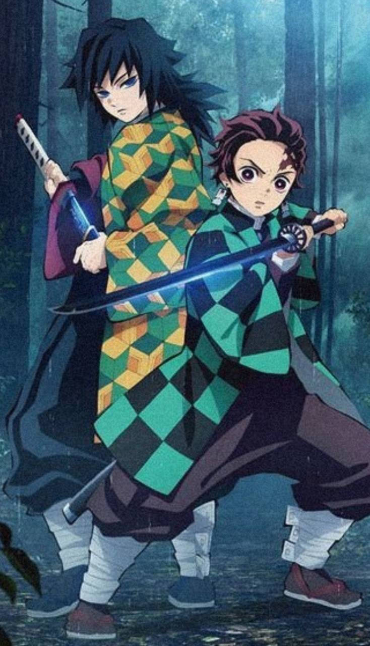 Tanjiro at Tomioka ng Demon Slayer Wallpaper