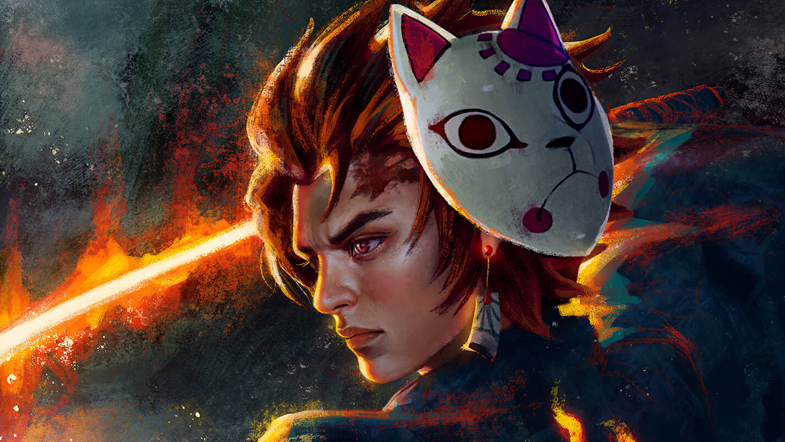 Tanjiro na may Demon Slayer Mask na Paint Art Wallpaper